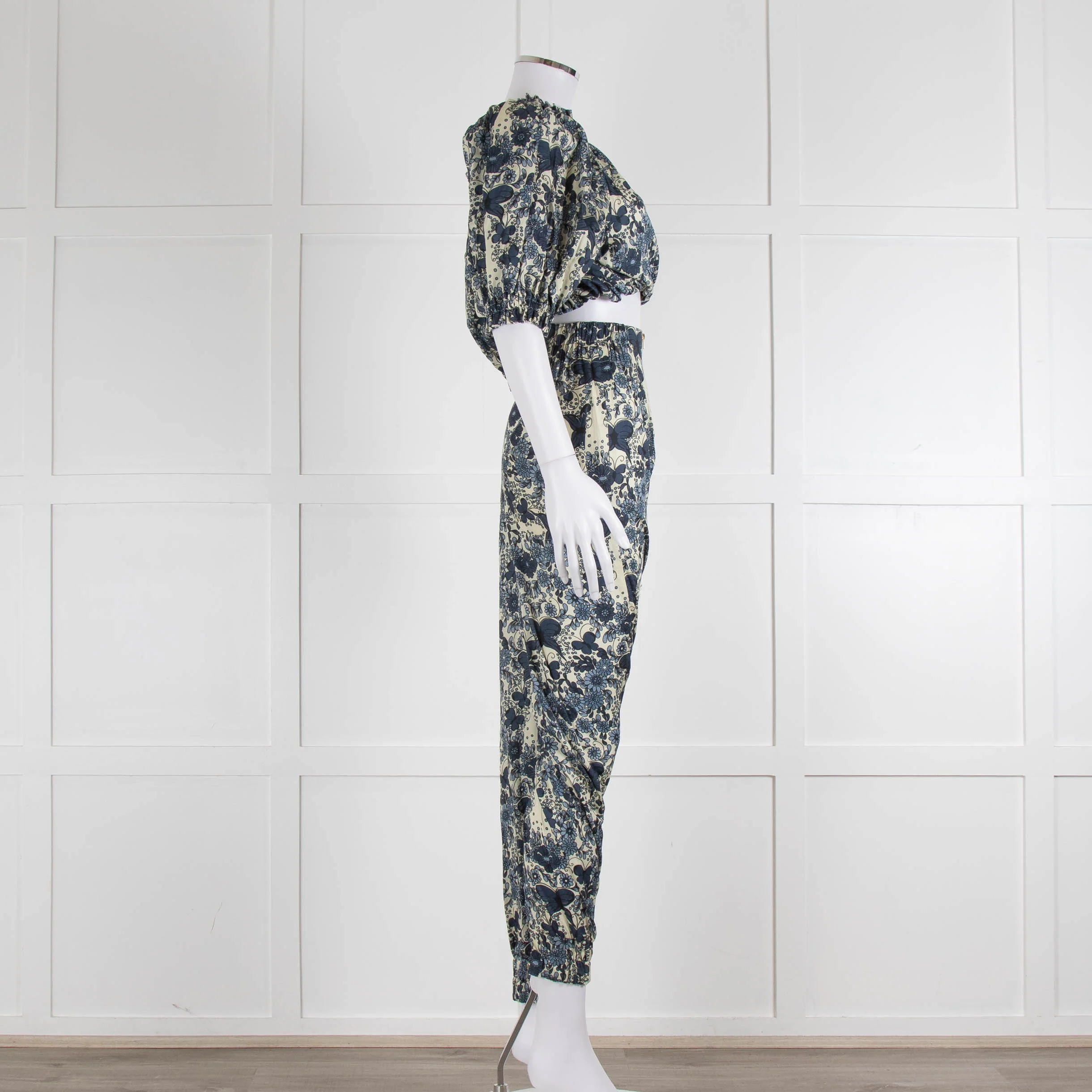 Unbranded (Anna Mason) Cream Blue Floral High Waisted Trousers - Image 11