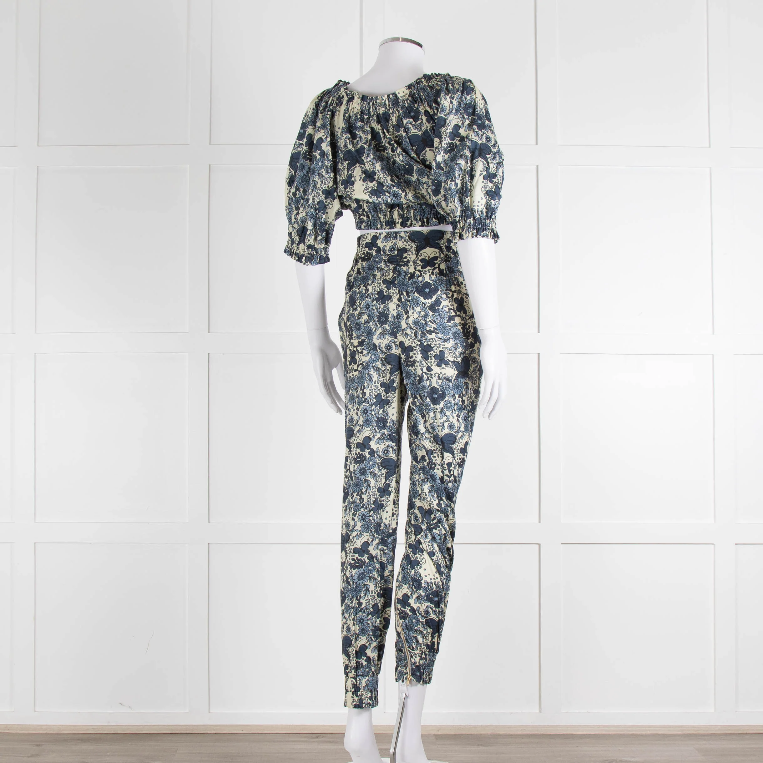 Unbranded (Anna Mason) Cream Blue Floral High Waisted Trousers - Image 12