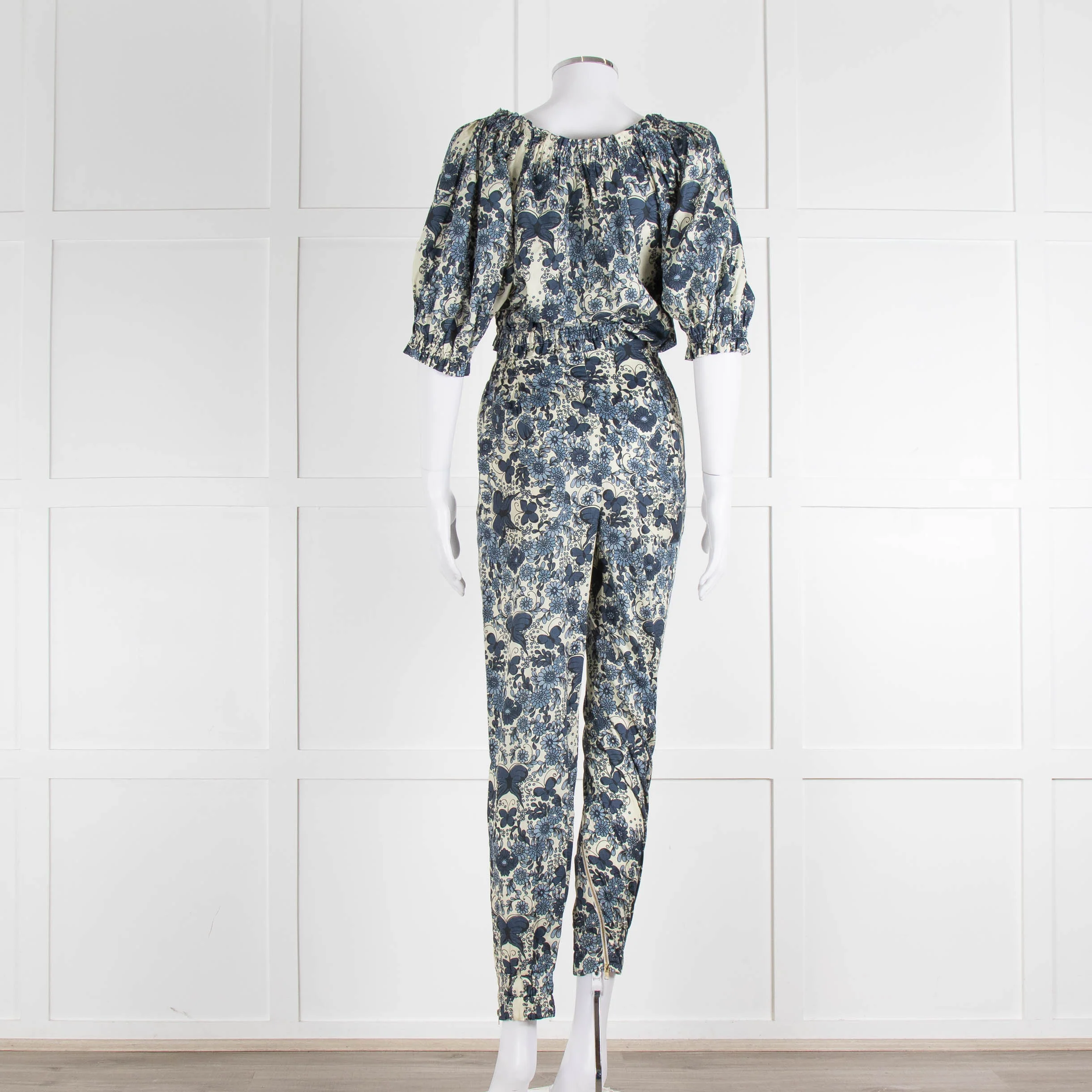 Unbranded (Anna Mason) Cream Blue Floral High Waisted Trousers - Image 13