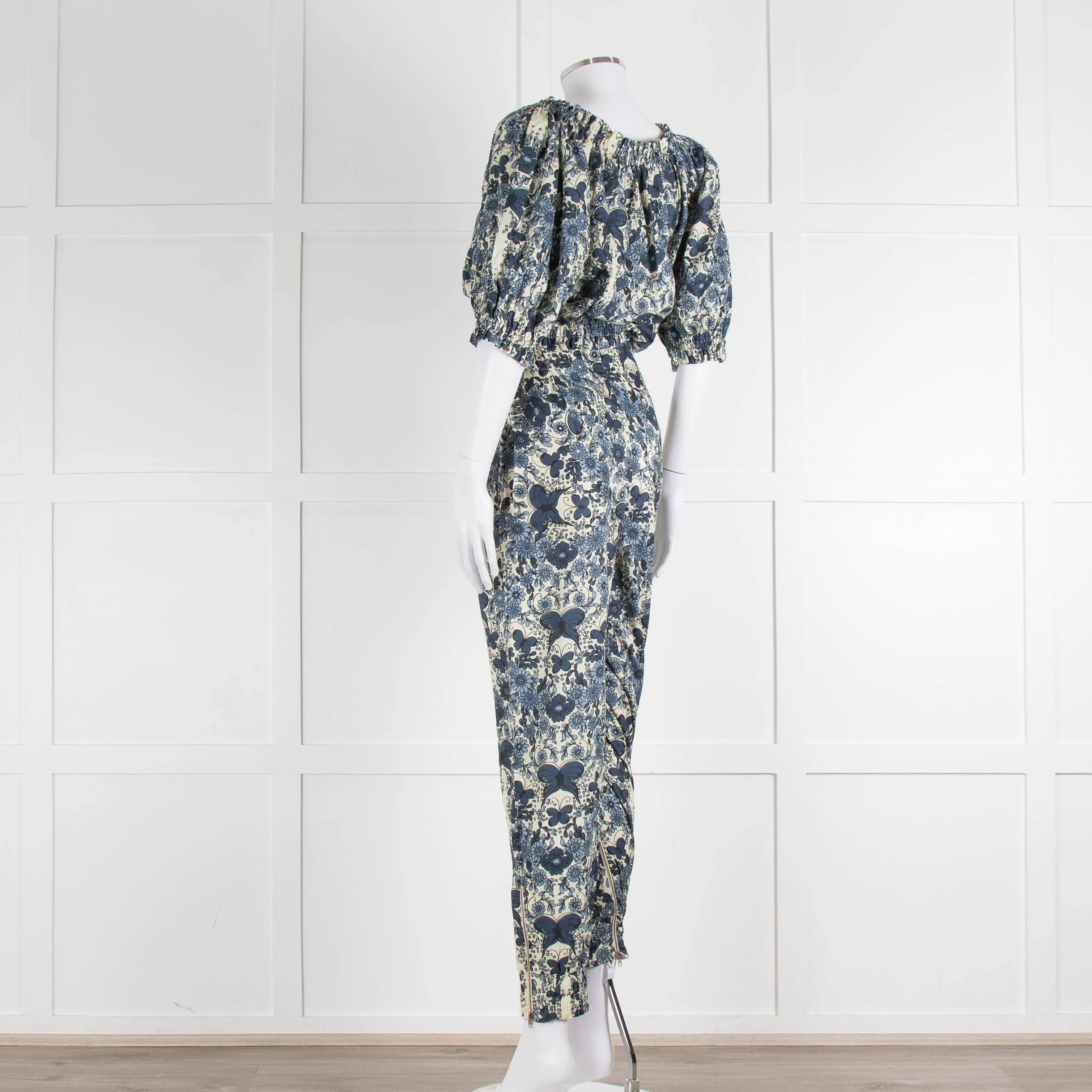 Unbranded (Anna Mason) Cream Blue Floral High Waisted Trousers - Image 14
