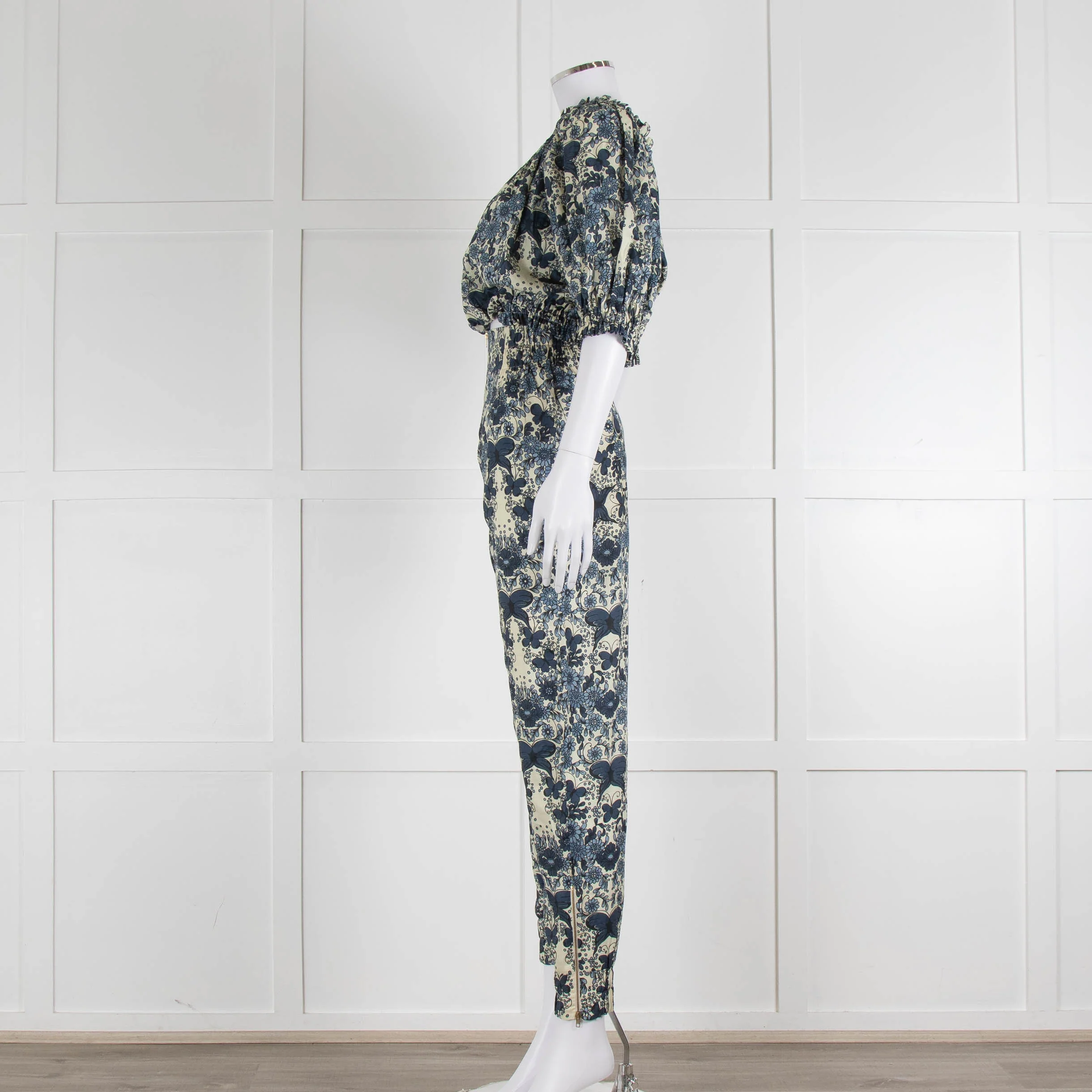 Unbranded (Anna Mason) Cream Blue Floral High Waisted Trousers - Image 15