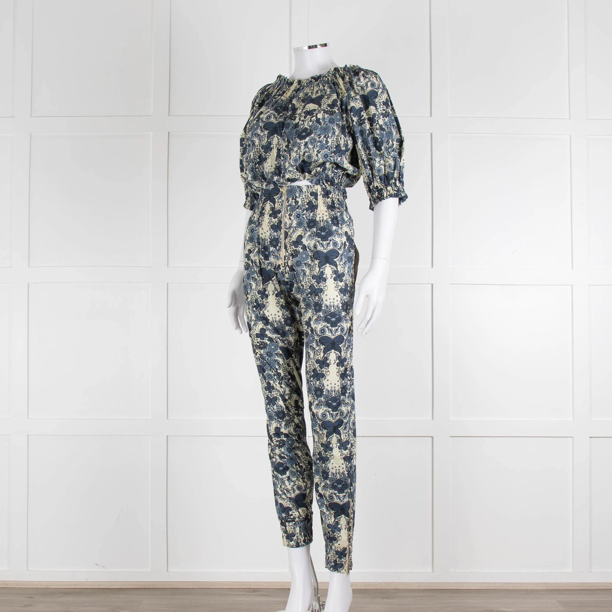 Unbranded (Anna Mason) Cream Blue Floral High Waisted Trousers - Image 16