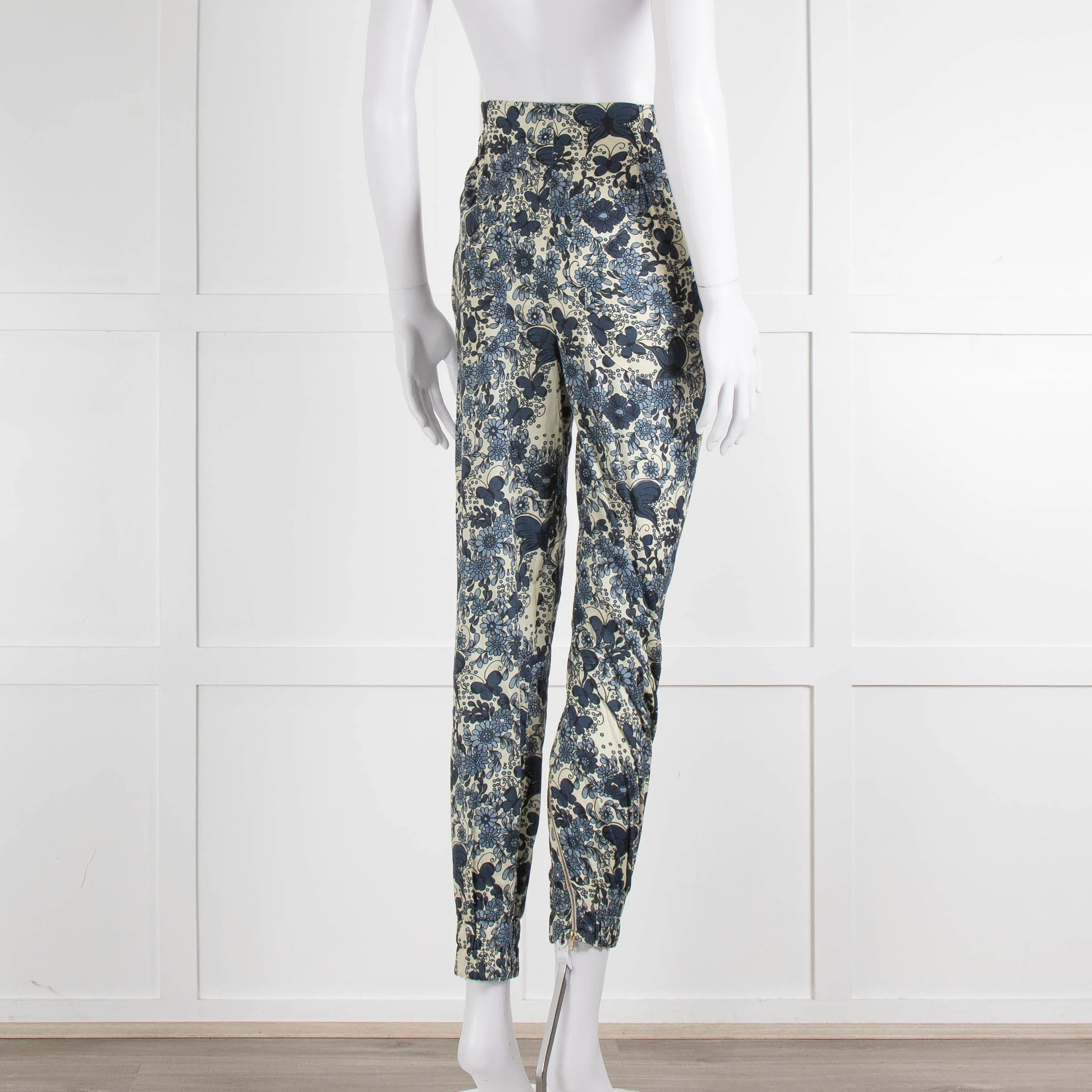 Unbranded (Anna Mason) Cream Blue Floral High Waisted Trousers - Image 5