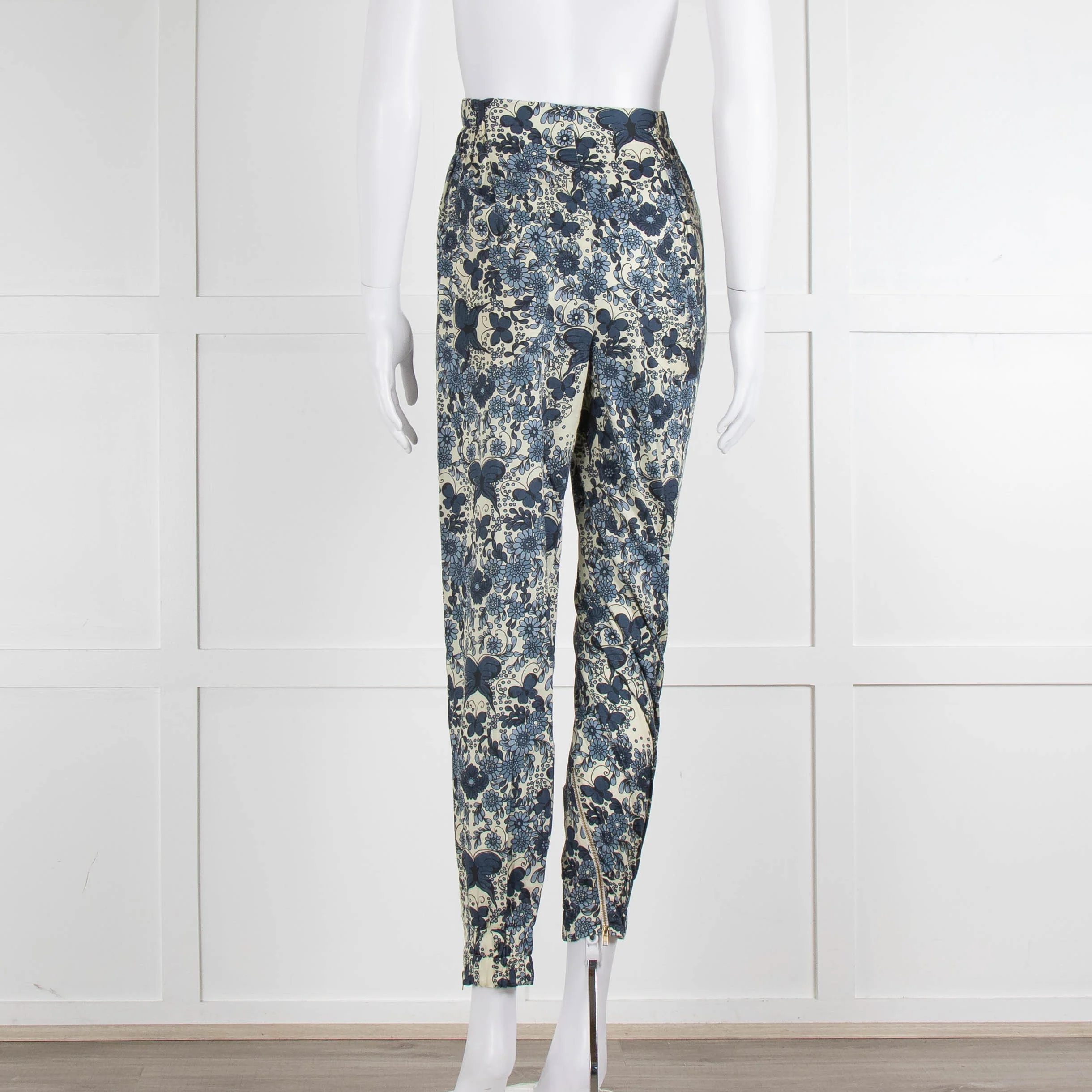 Unbranded (Anna Mason) Cream Blue Floral High Waisted Trousers - Image 6