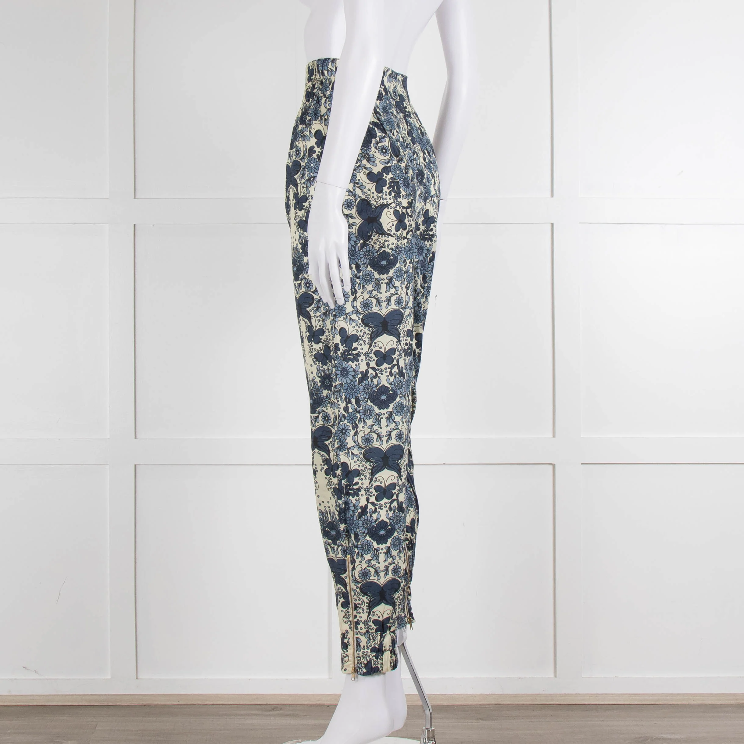 Unbranded (Anna Mason) Cream Blue Floral High Waisted Trousers - Image 7
