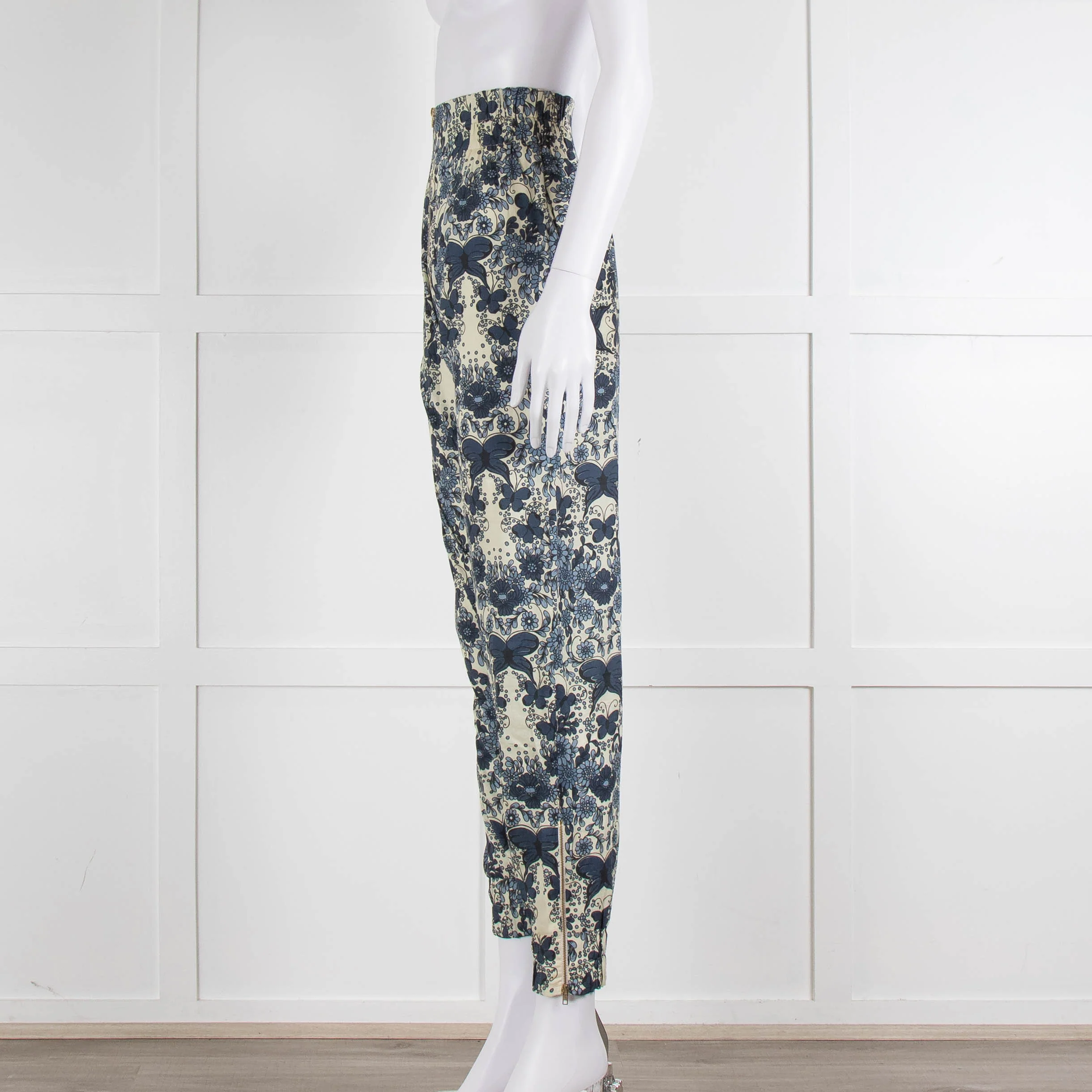 Unbranded (Anna Mason) Cream Blue Floral High Waisted Trousers - Image 8