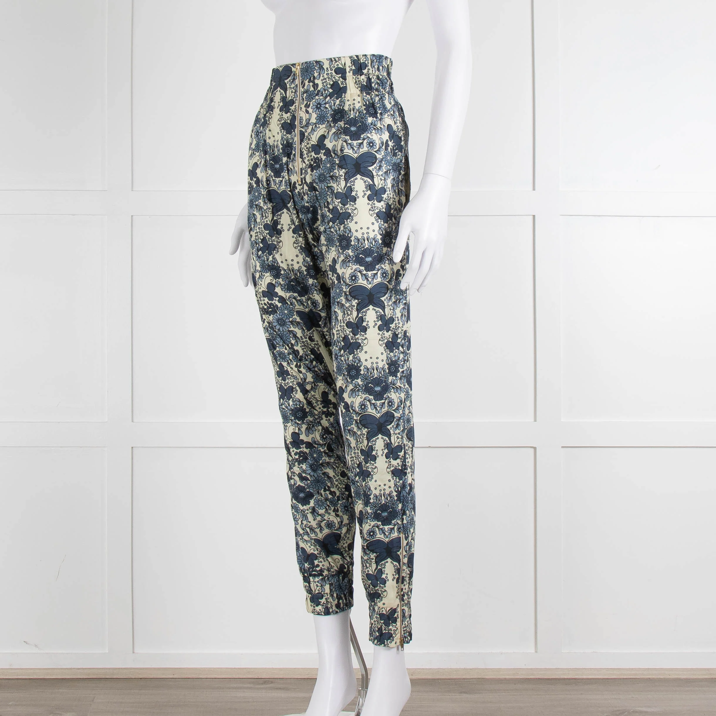Unbranded (Anna Mason) Cream Blue Floral High Waisted Trousers - Image 9