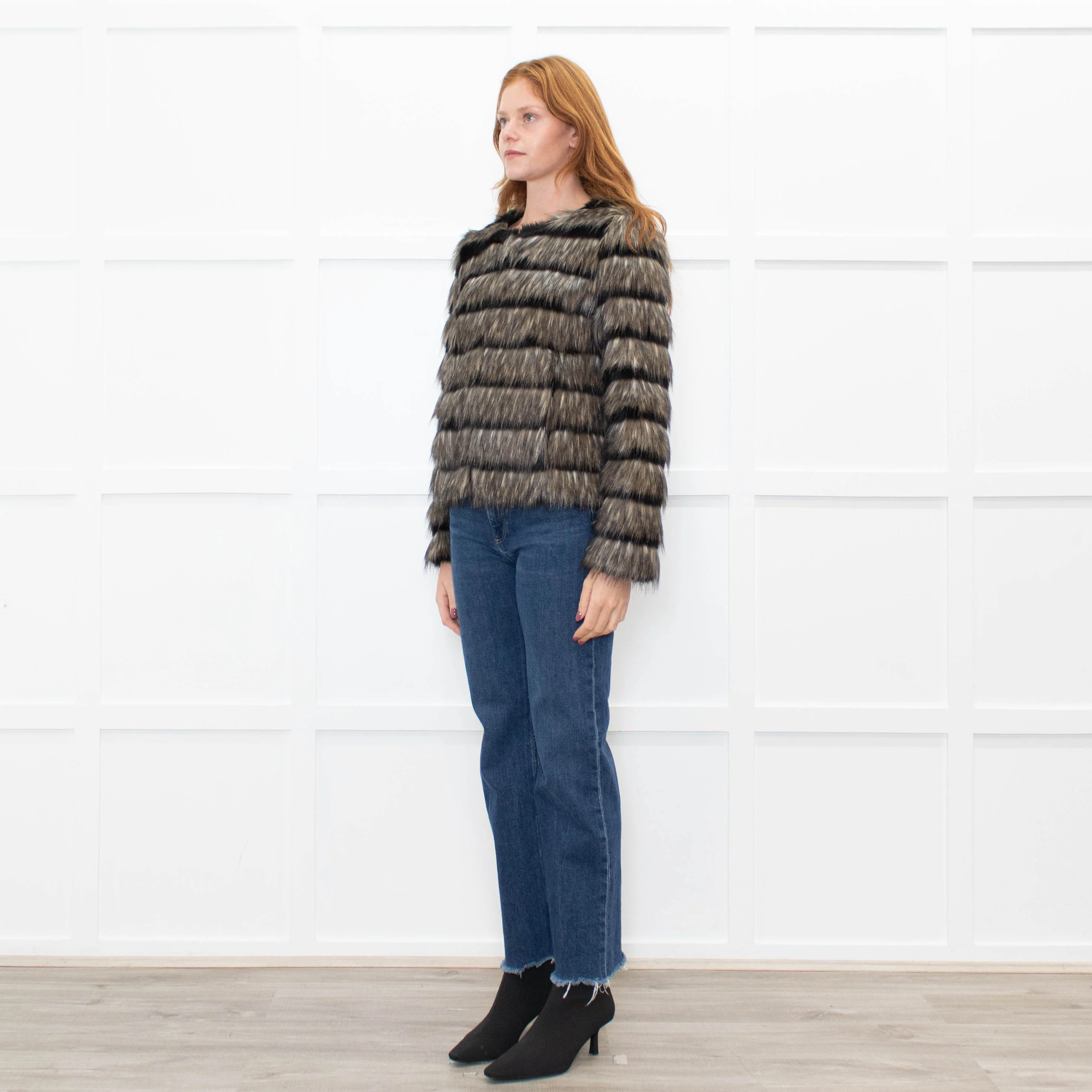 Unreal Fur Black Cream Khaki Faux Fur Jacket - Image 3