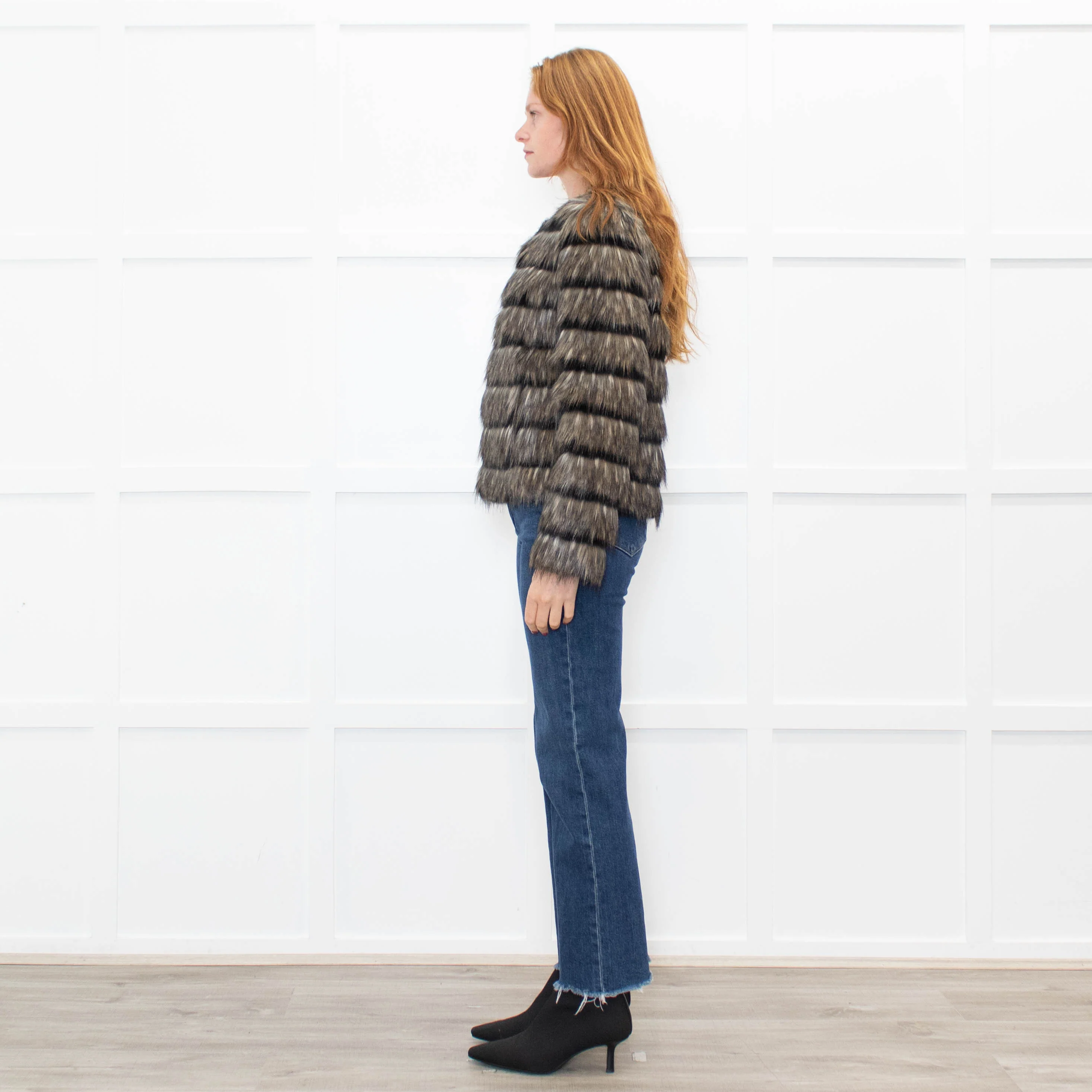 Unreal Fur Black Cream Khaki Faux Fur Jacket - Image 4