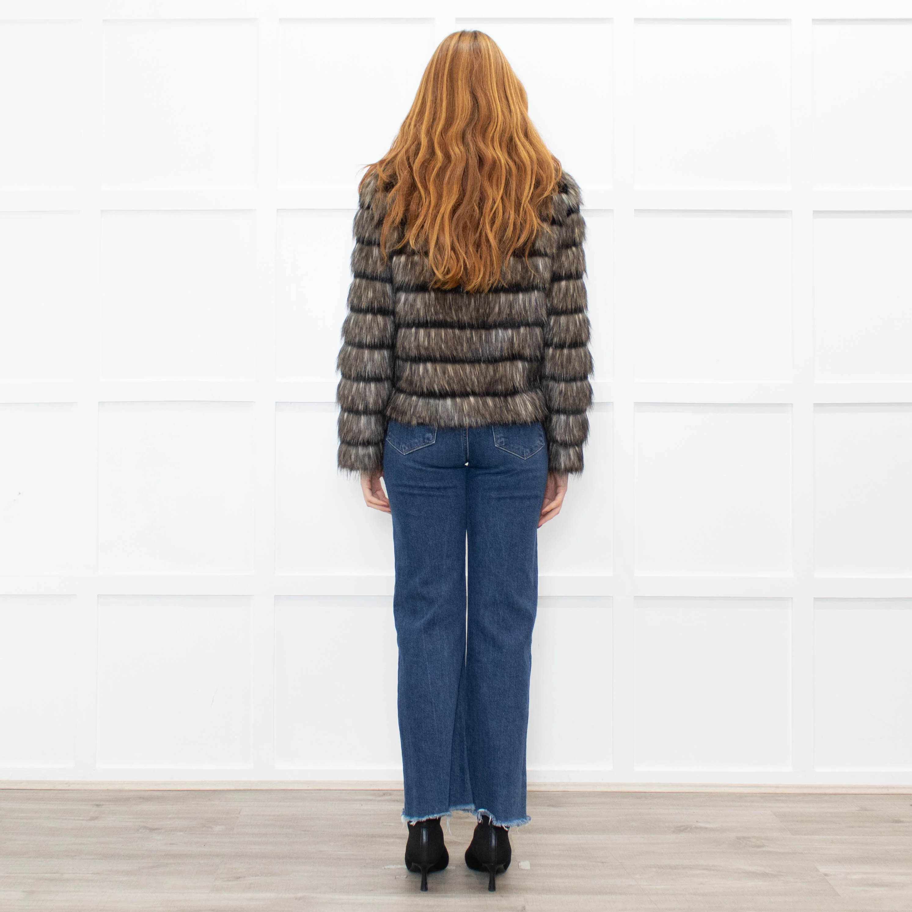 Unreal Fur Black Cream Khaki Faux Fur Jacket - Image 5