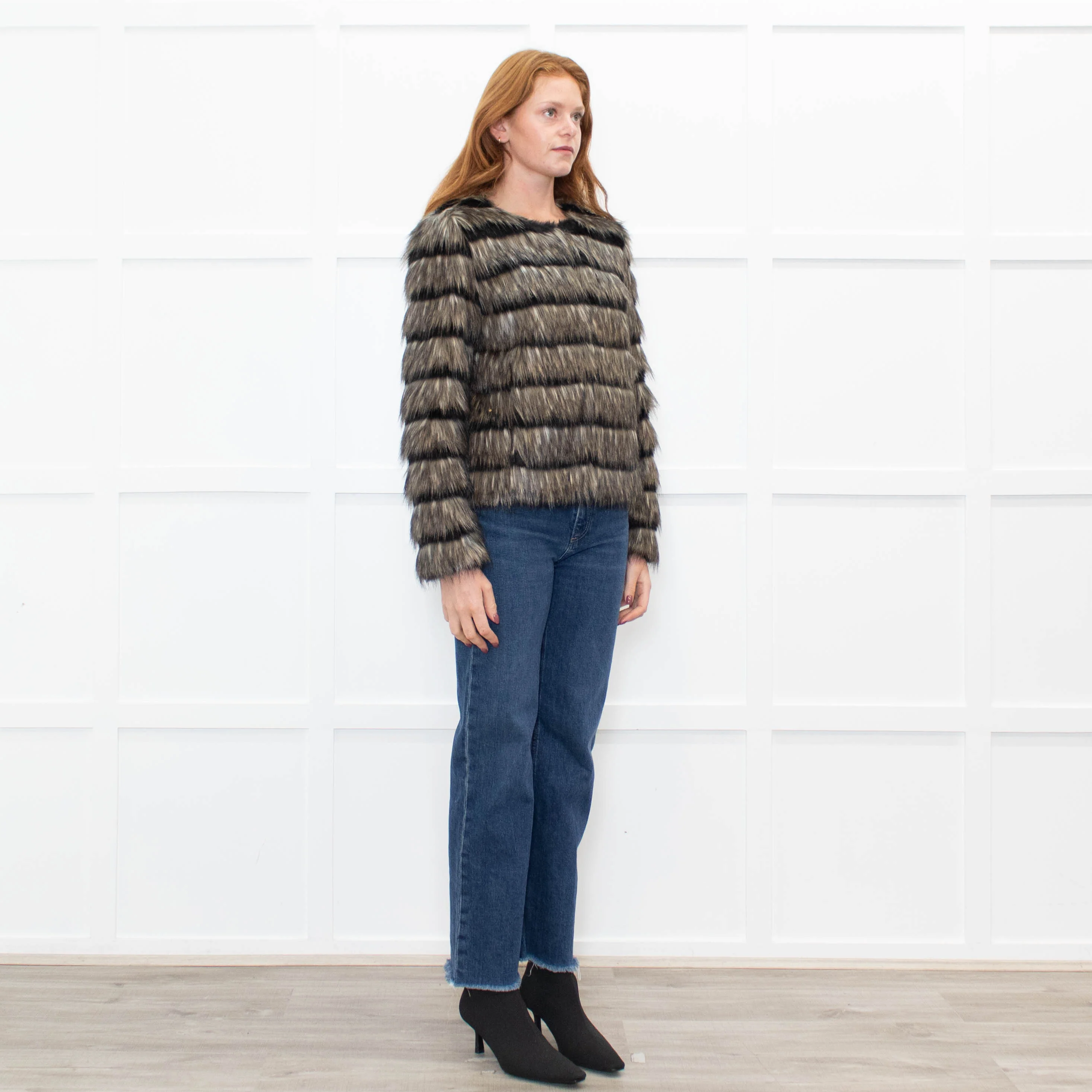 Unreal Fur Black Cream Khaki Faux Fur Jacket - Image 7