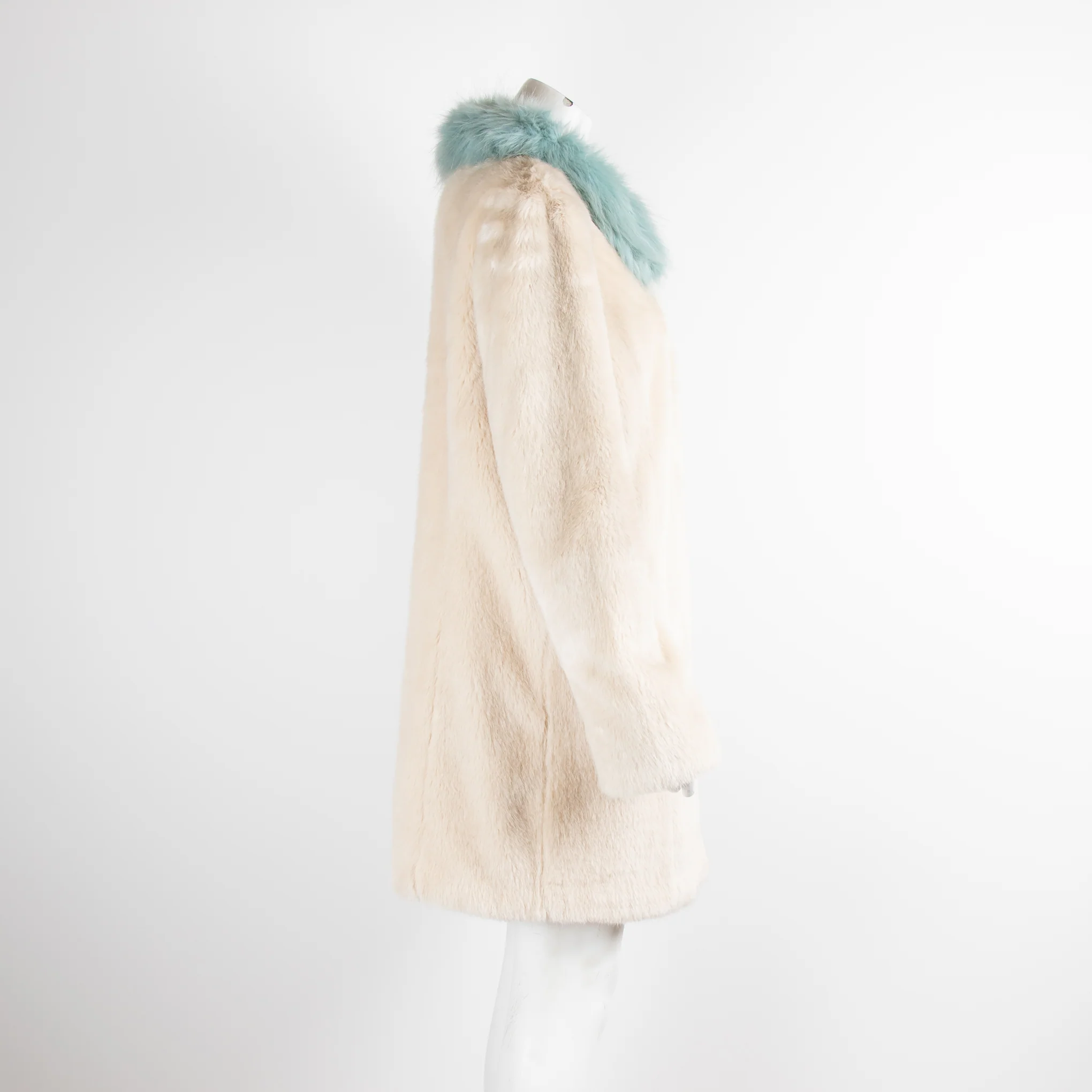 Unreal Fur Cream Faux Fur Coat with Blue Collar - Image 2