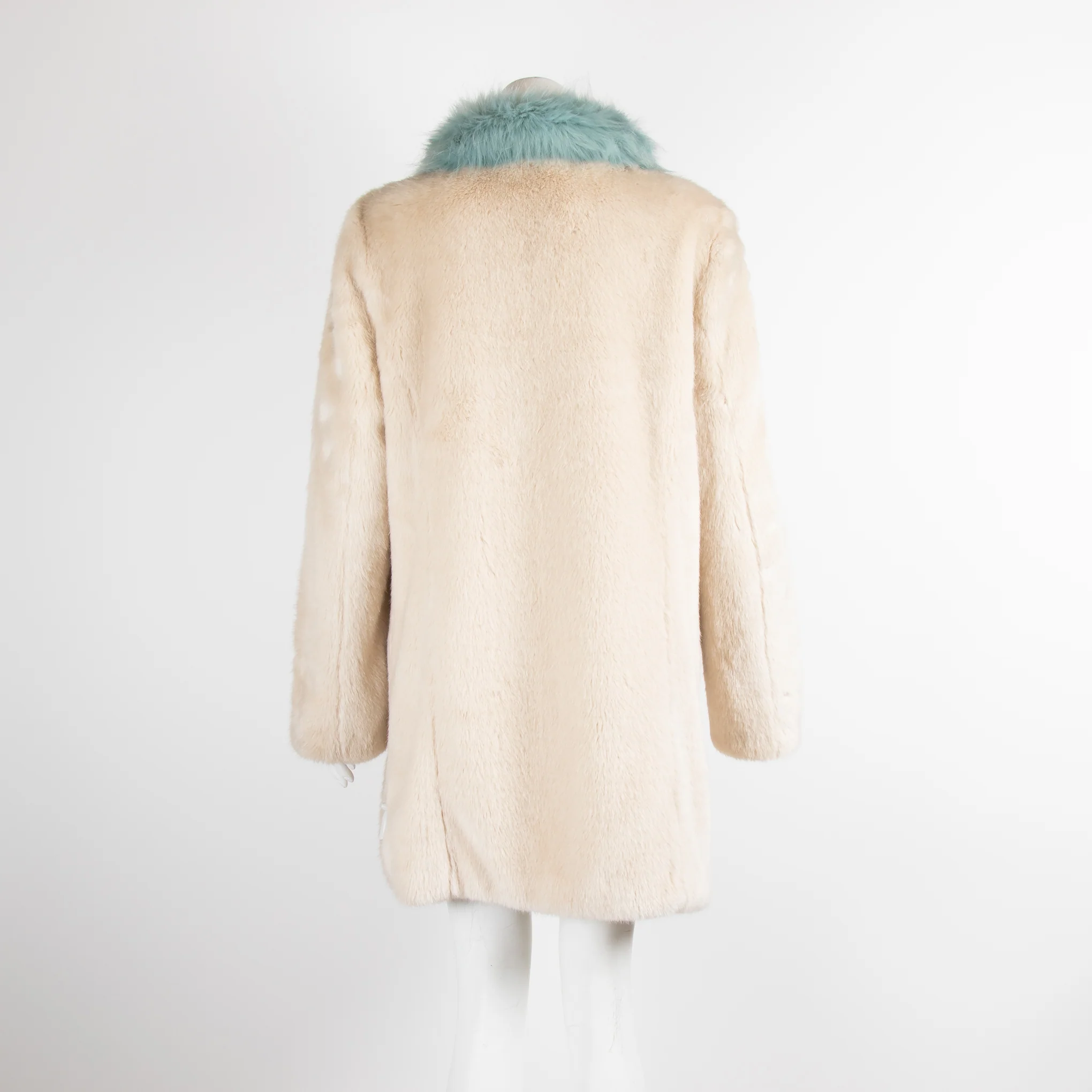 Unreal Fur Cream Faux Fur Coat with Blue Collar - Image 3