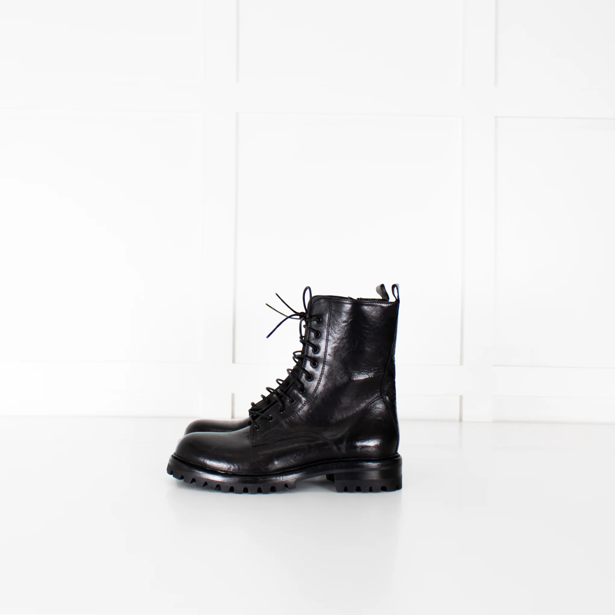 Untamed Street Black Leather Combat Boots - Image 3