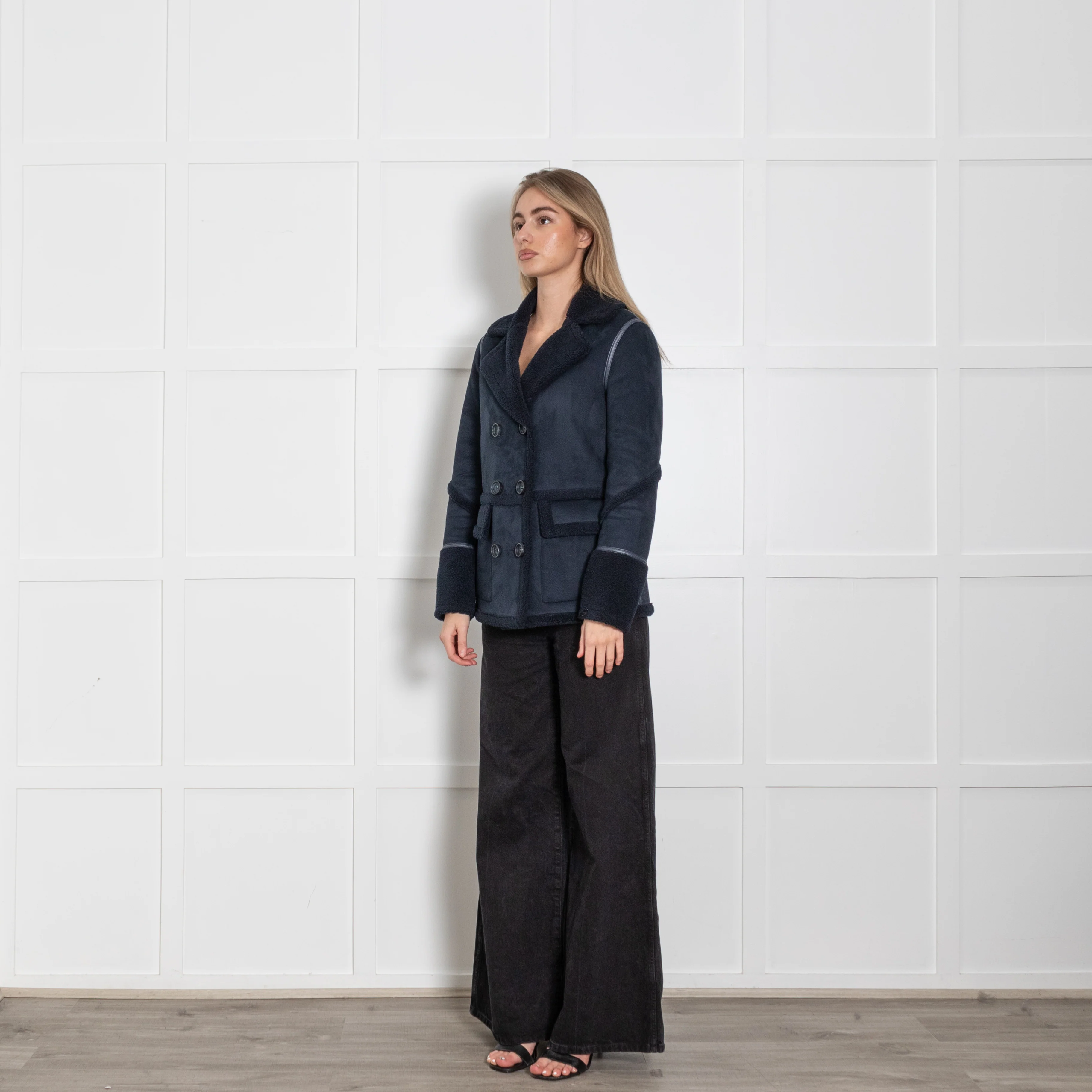 Urban Code Navy Blue Faux Shearling Reversible Jacket - Image 3