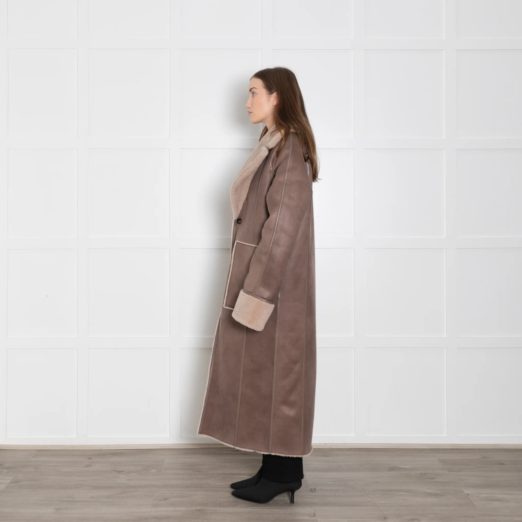 Urban Code Taupe Faux Fur Reversible Belted Coat - Image 11