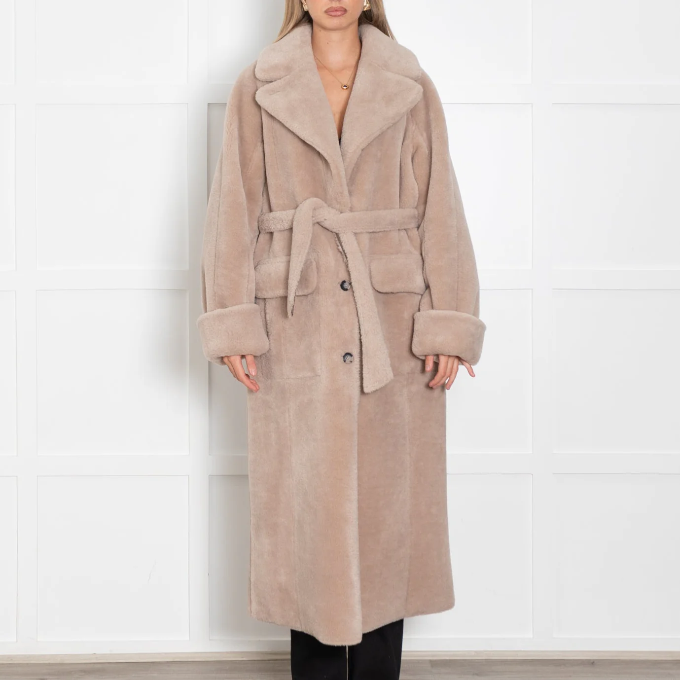 Urban Code Taupe Faux Fur Reversible Belted Coat - Image 2