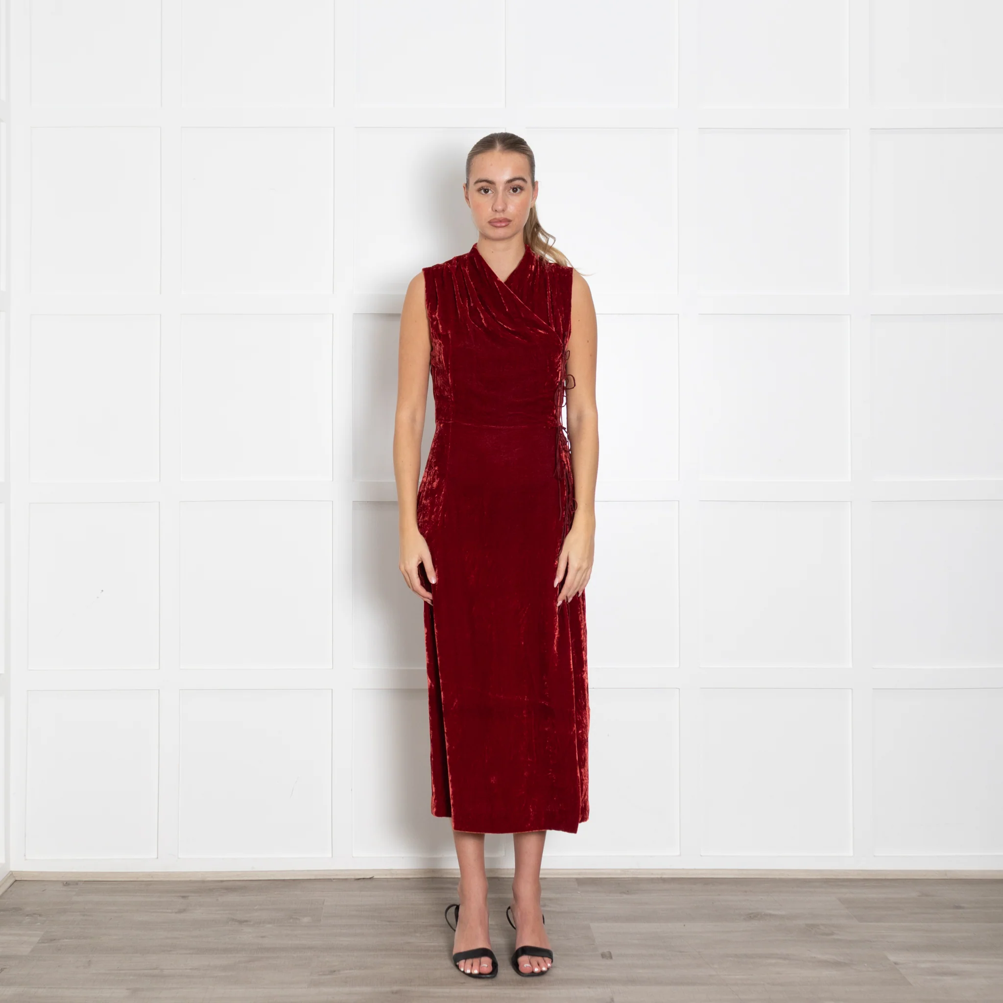 Usisi Sister Burnt Orange Crushed Velvet Jana Dress