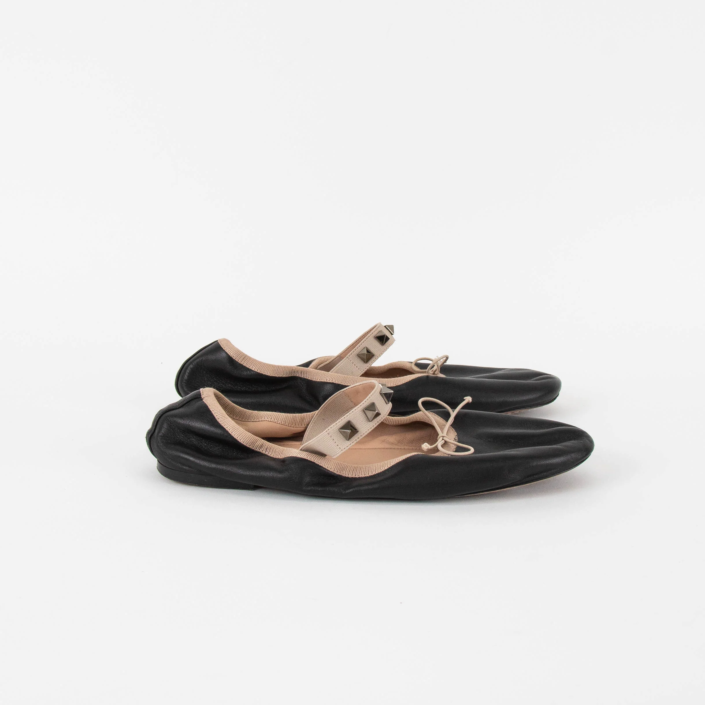 Valentino Black Leather Rockstud Ballet Pumps - Image 5