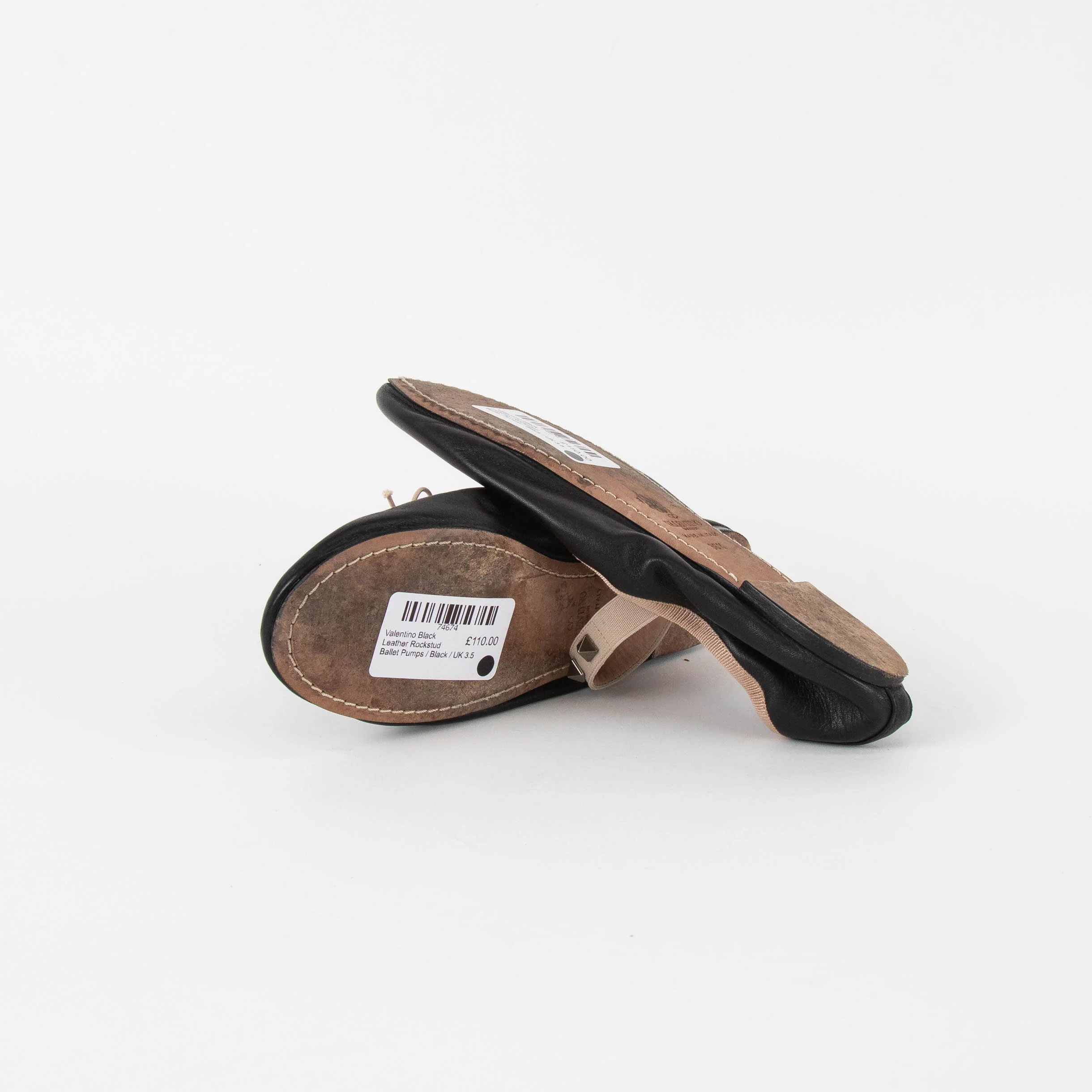 Valentino Black Leather Rockstud Ballet Pumps - Image 6