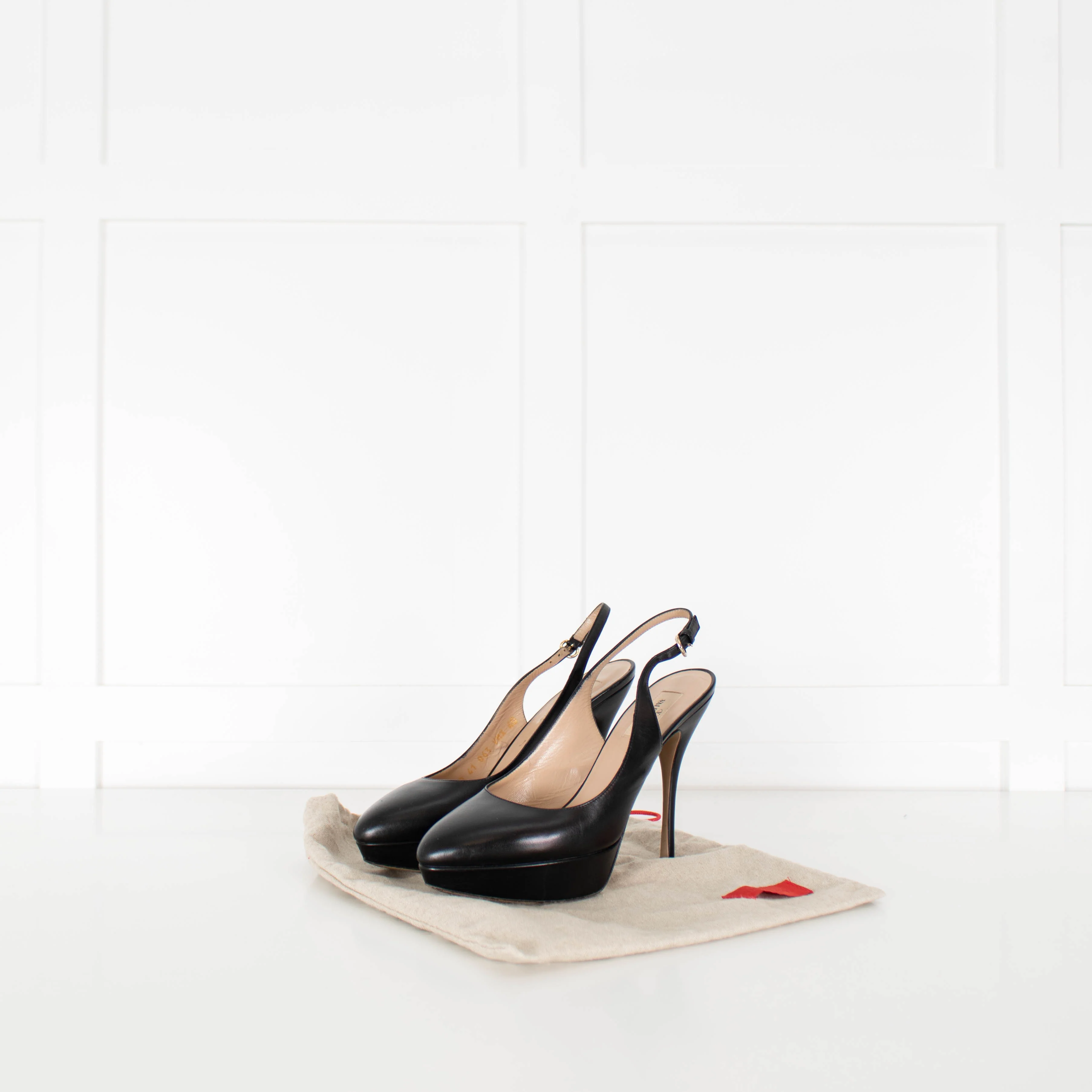 Valentino Black Leather Sling Back Platform Heels - Image 3