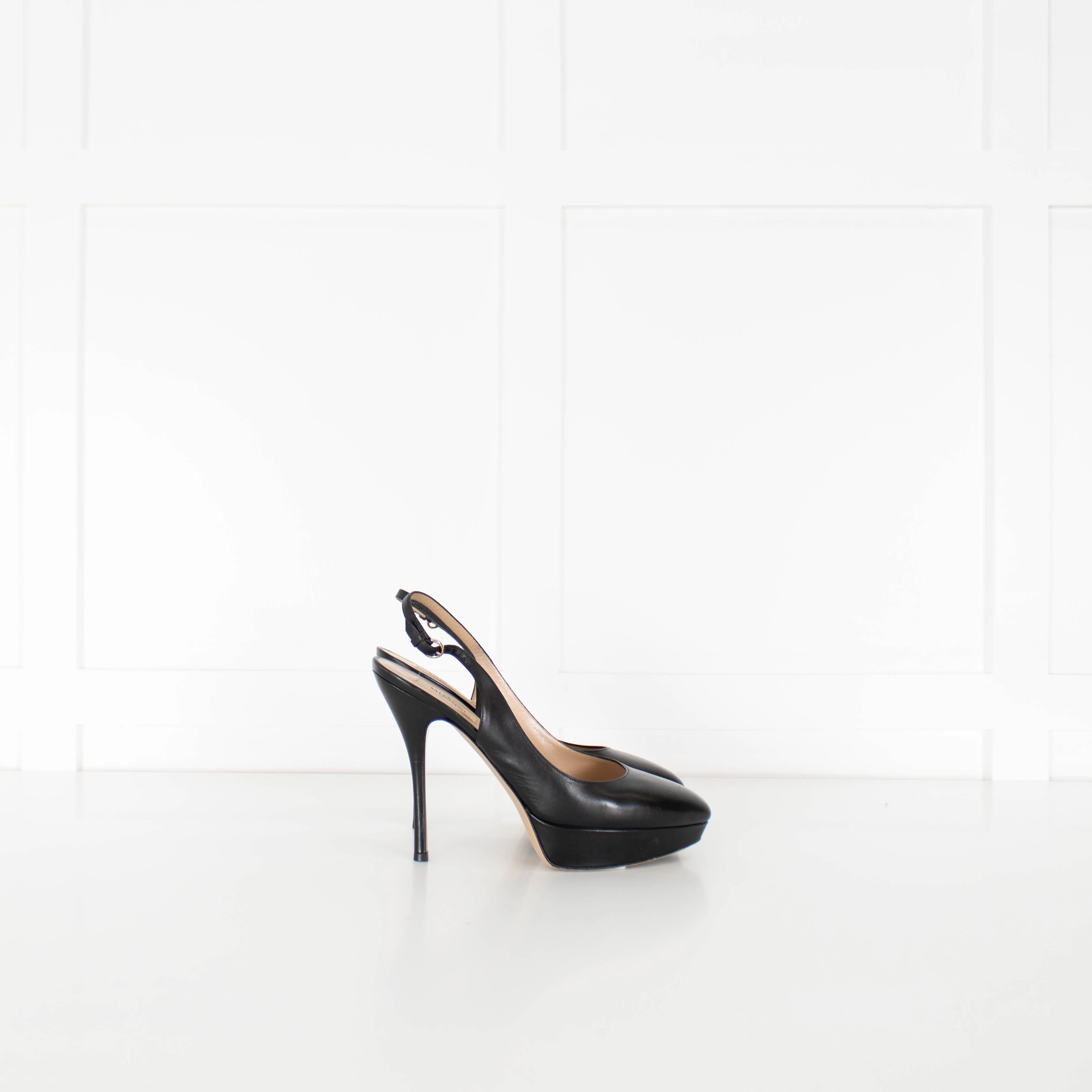 Valentino Black Leather Sling Back Platform Heels - Image 4