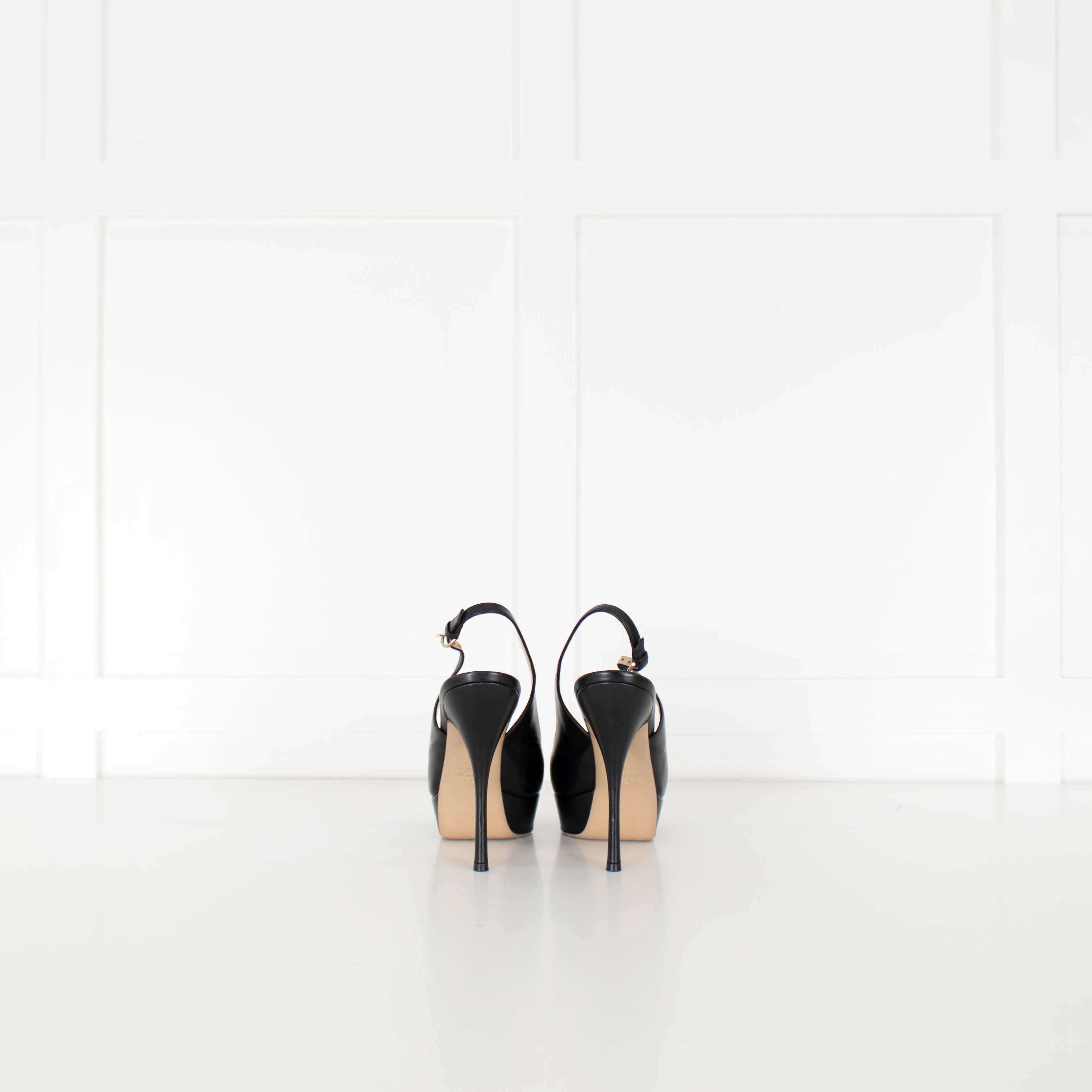 Valentino Black Leather Sling Back Platform Heels - Image 5