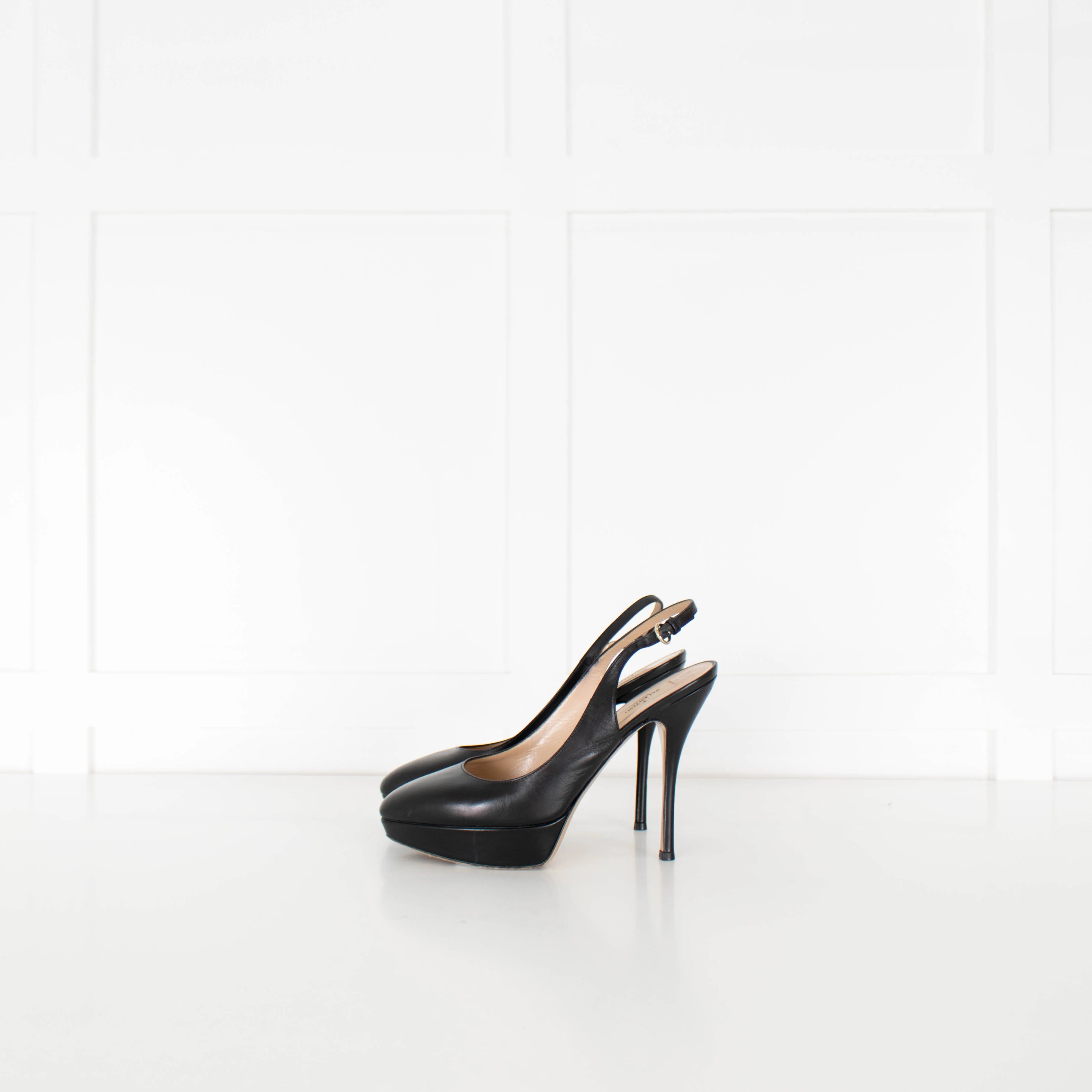 Valentino Black Leather Sling Back Platform Heels - Image 6