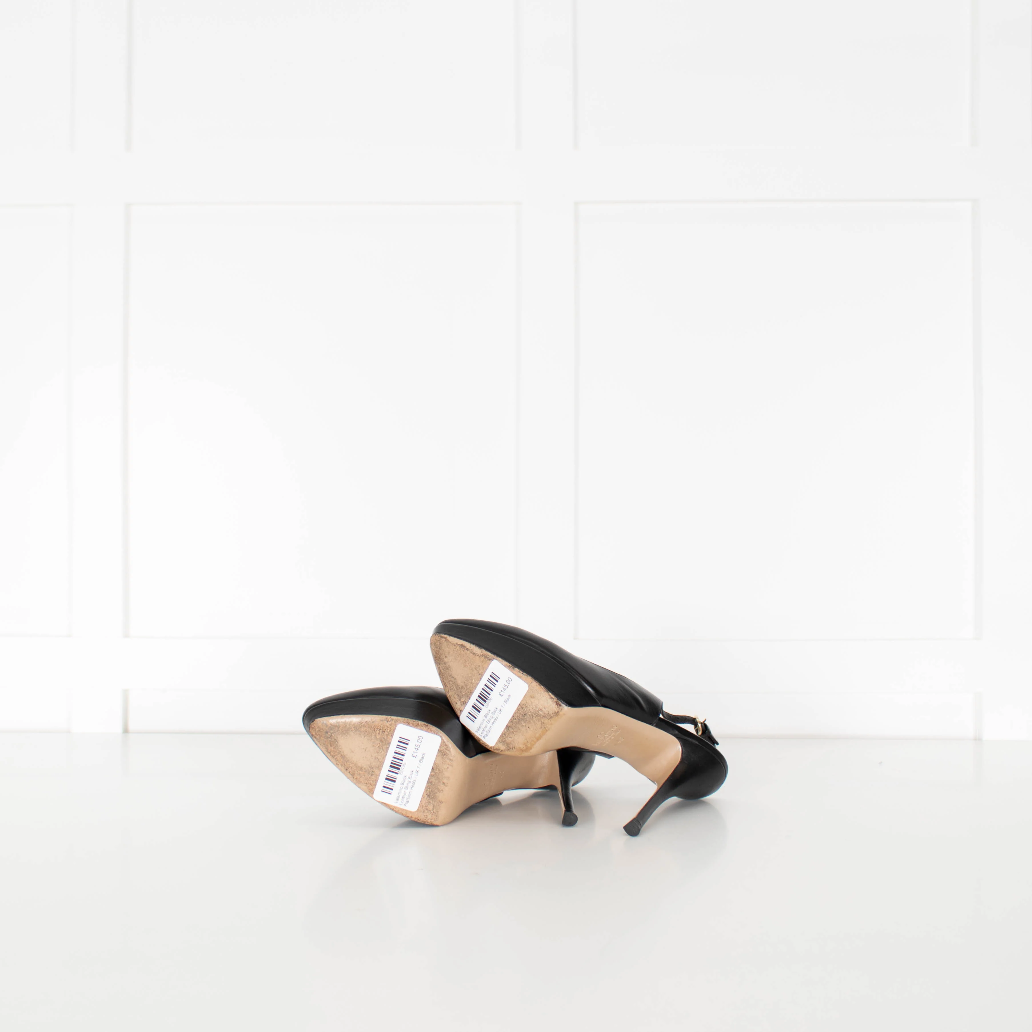 Valentino Black Leather Sling Back Platform Heels - Image 7
