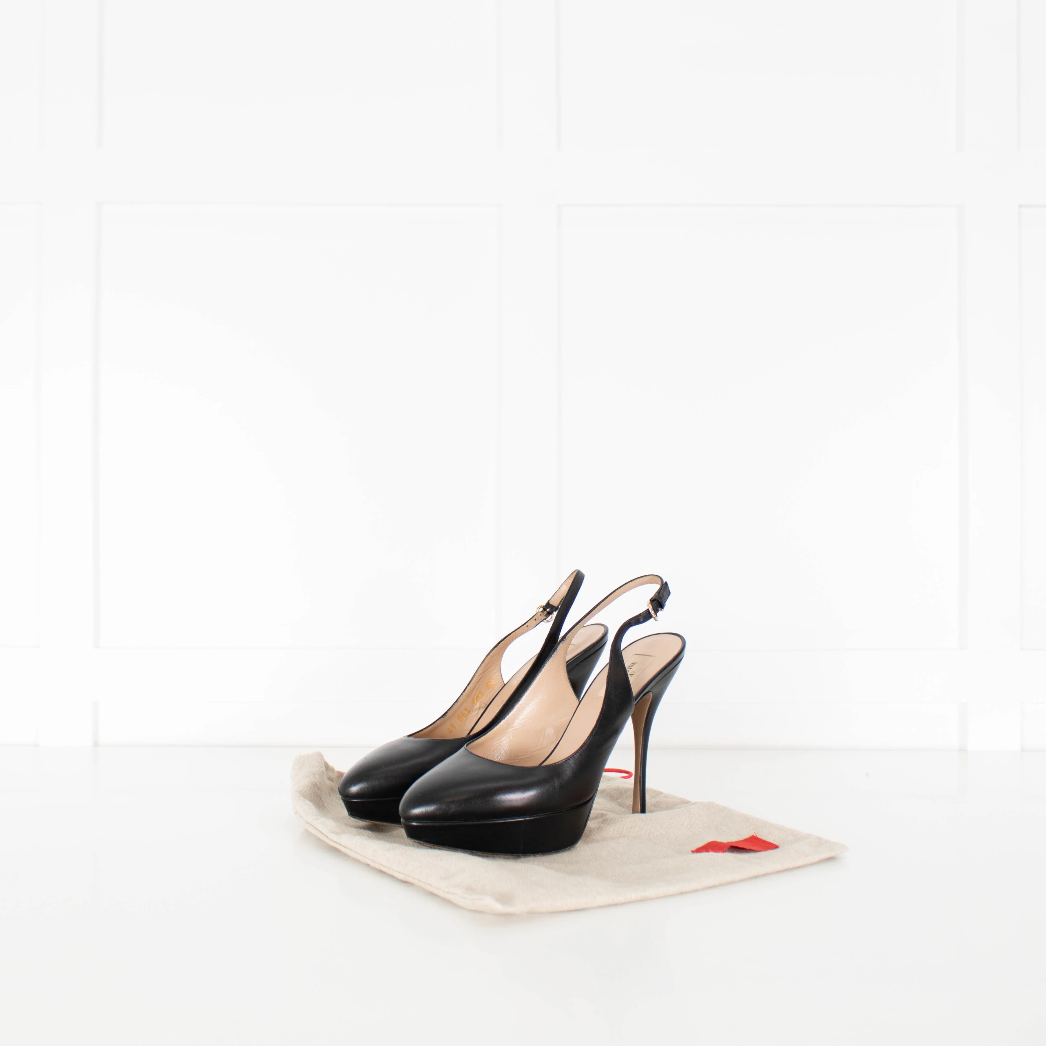 Valentino Black Leather Sling Back Platform Heels - Image 8