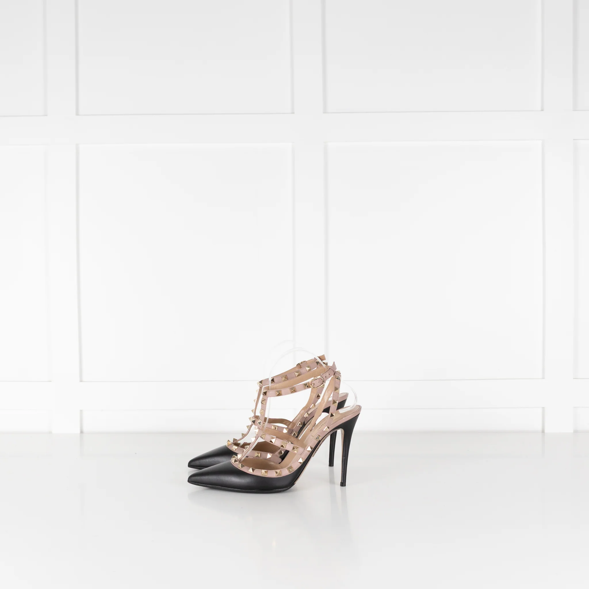 Valentino Black Nude Trim Rockstud Caged Heeled Shoes - Image 3