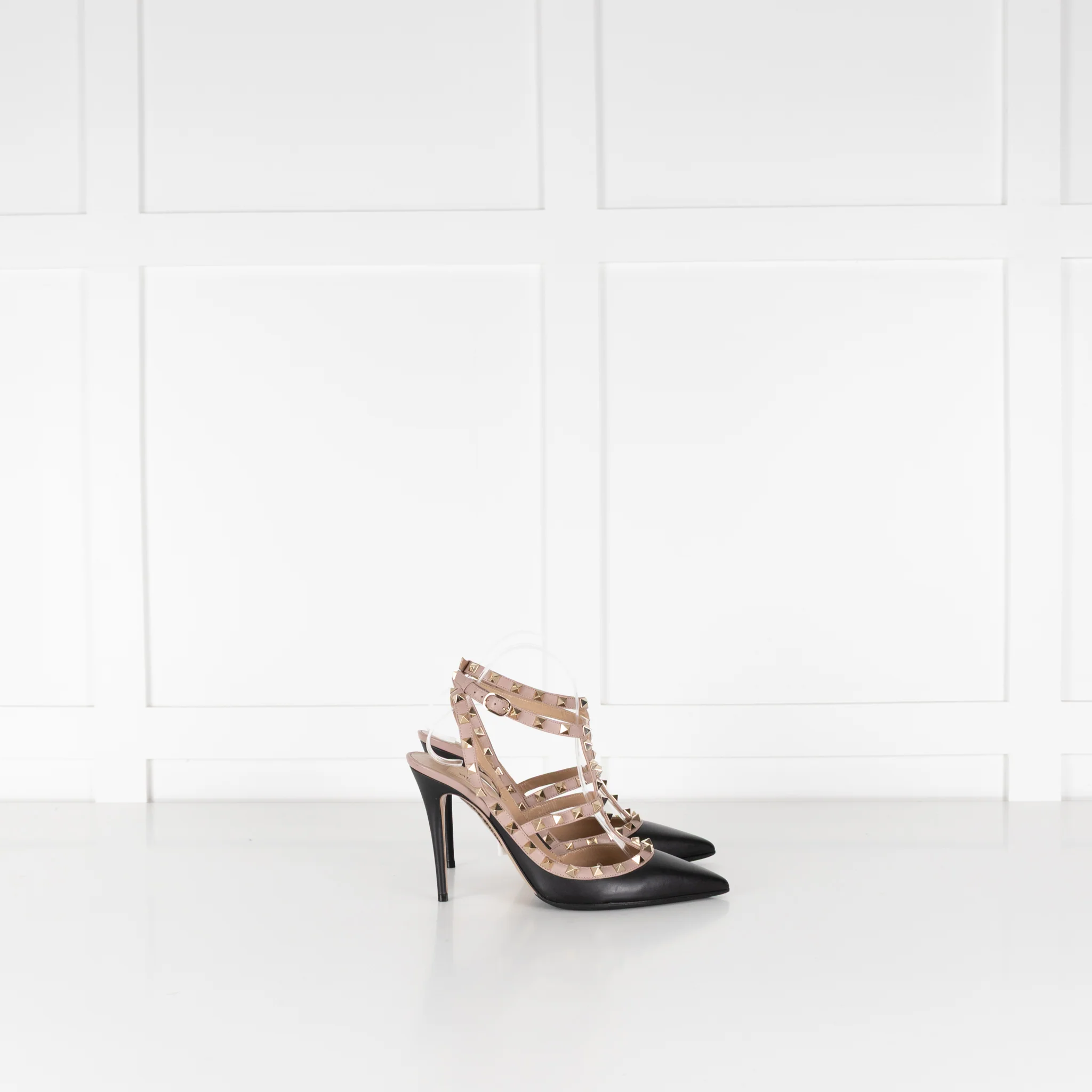 Valentino Black Nude Trim Rockstud Caged Heeled Shoes - Image 5