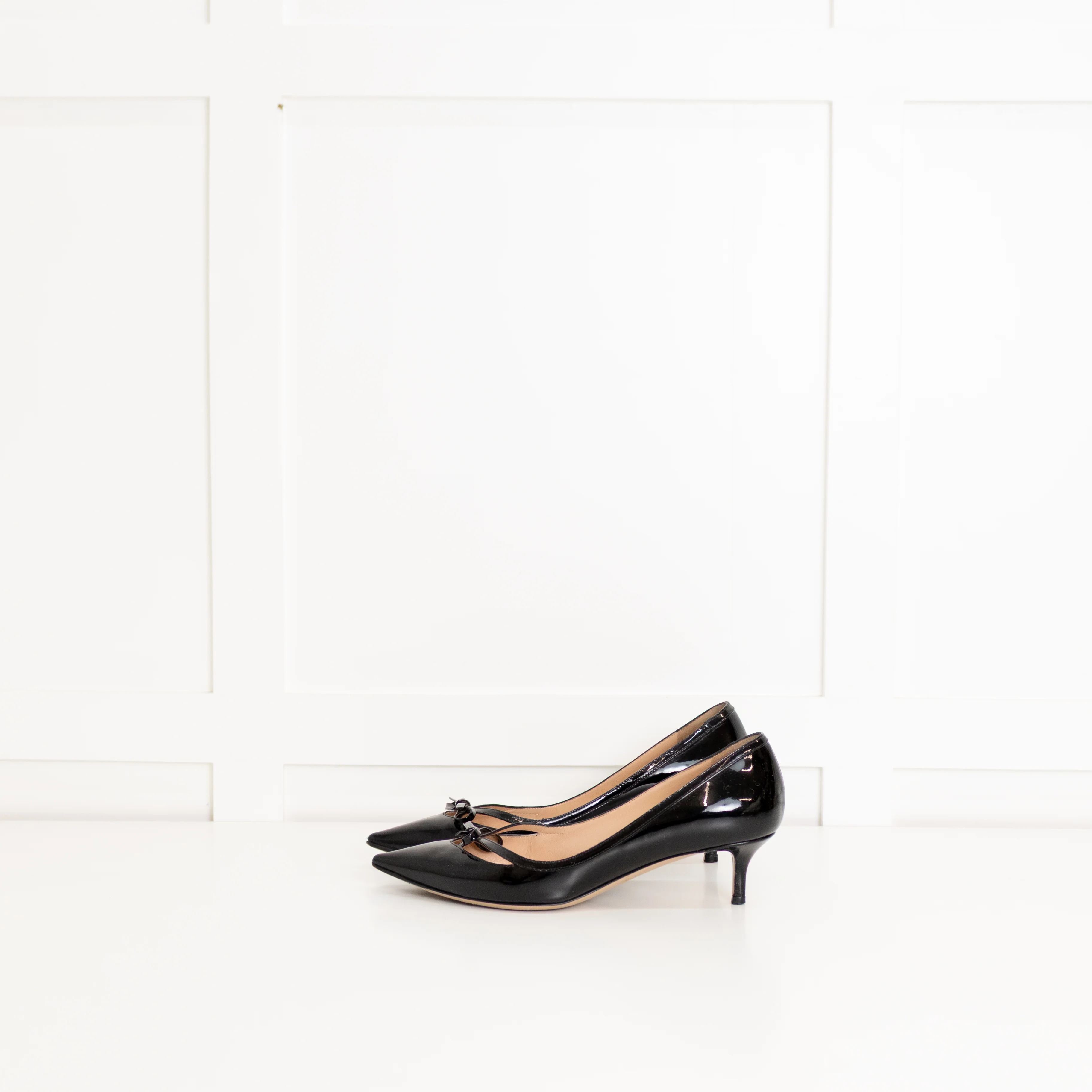 Valentino Black Patent Pointy Kitten Heel Shoes - Image 2