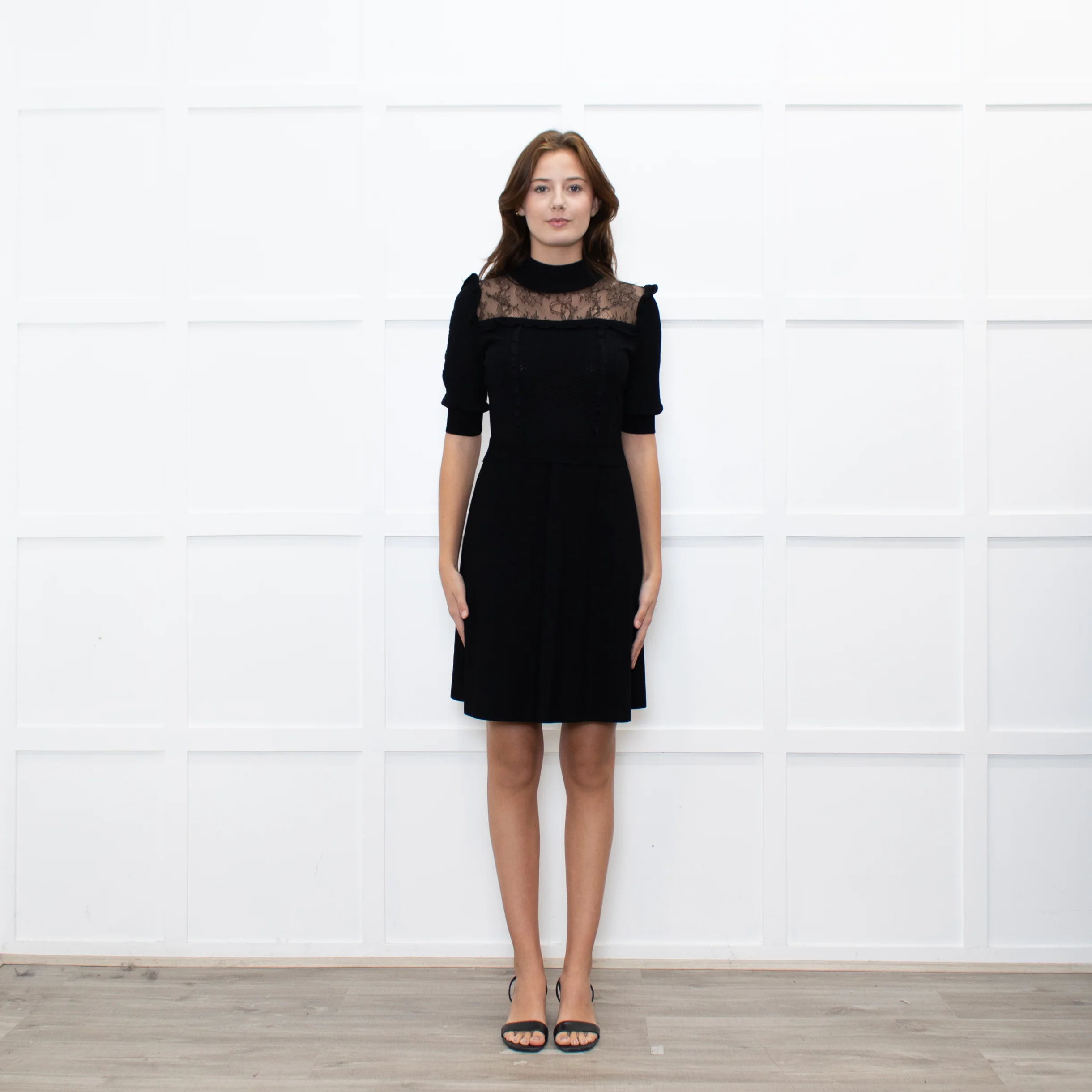 Valentino Black Short Sleeve Lace Panelled Mini Dress