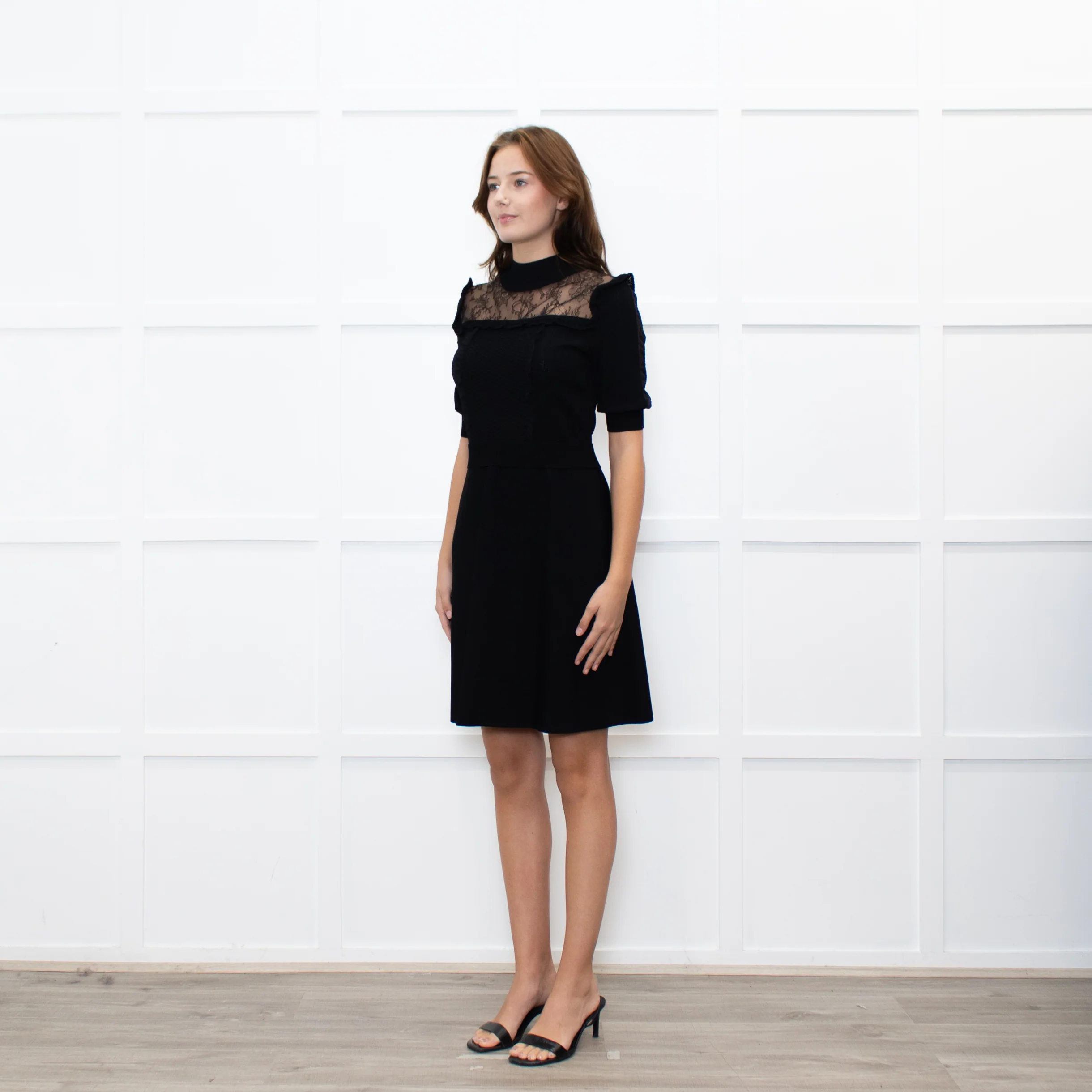 Valentino Black Short Sleeve Lace Panelled Mini Dress - Image 3