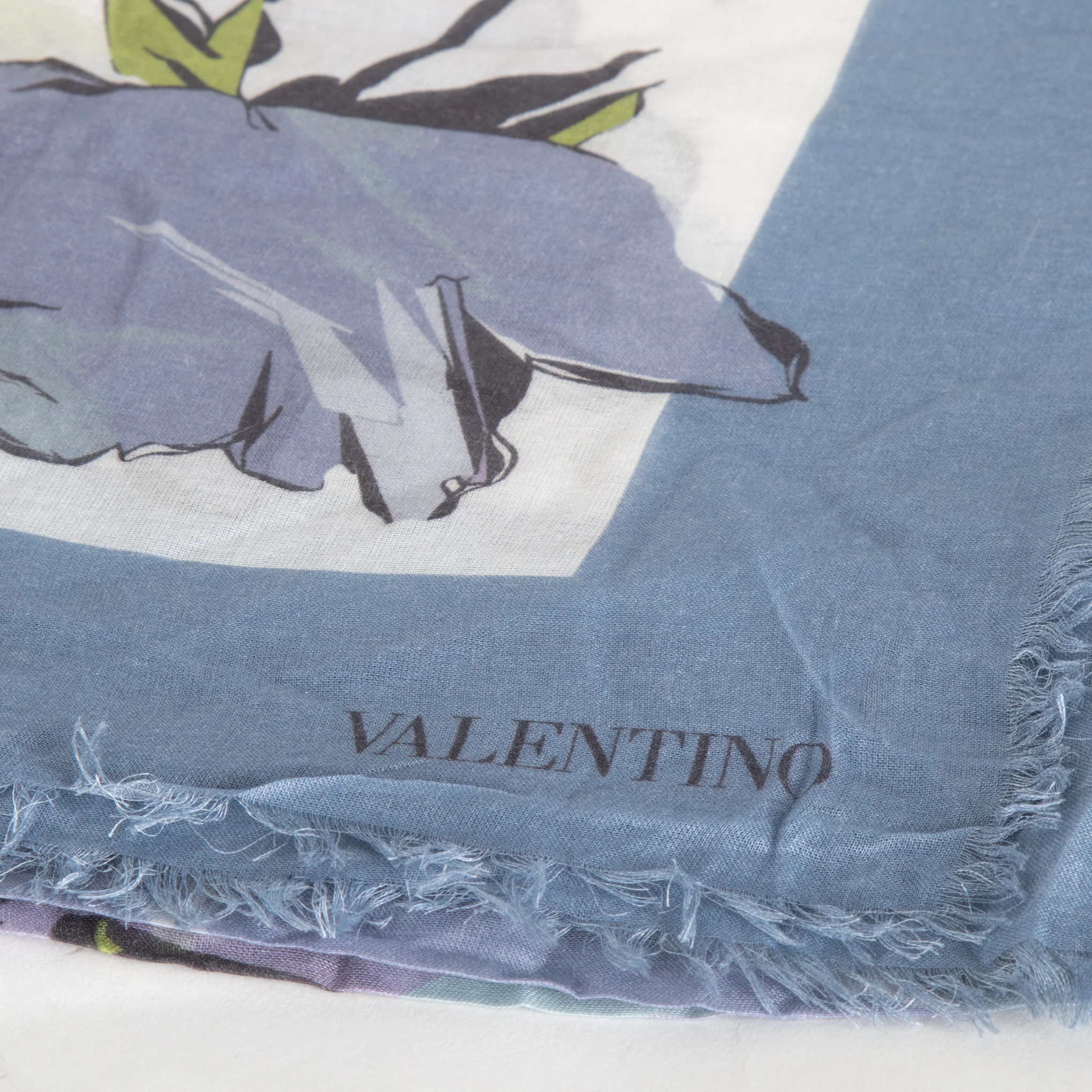 Valentino Blue Flower Print Sheer Scarf - Image 2