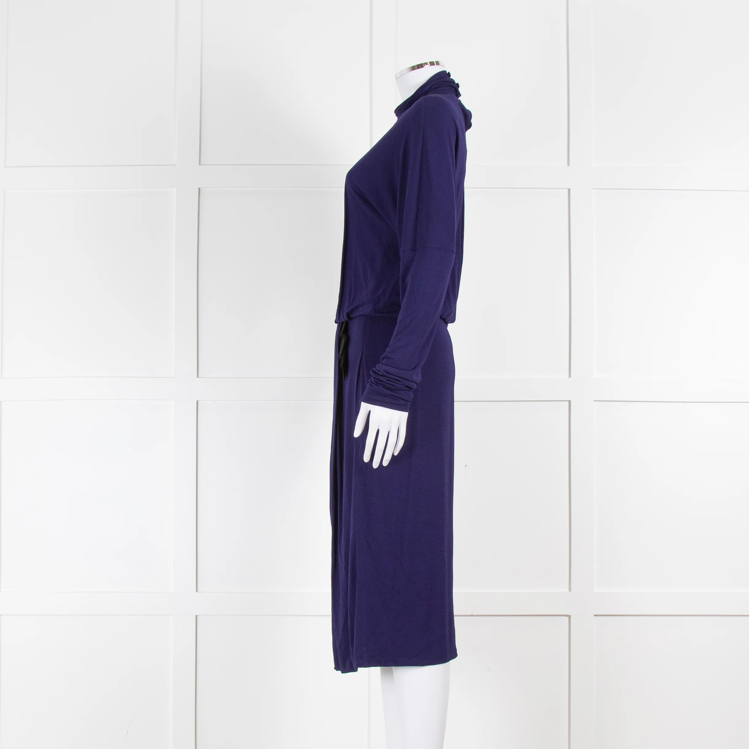 Valentino Cobalt Long Sleeve Dress with Waist Detail - Image 7