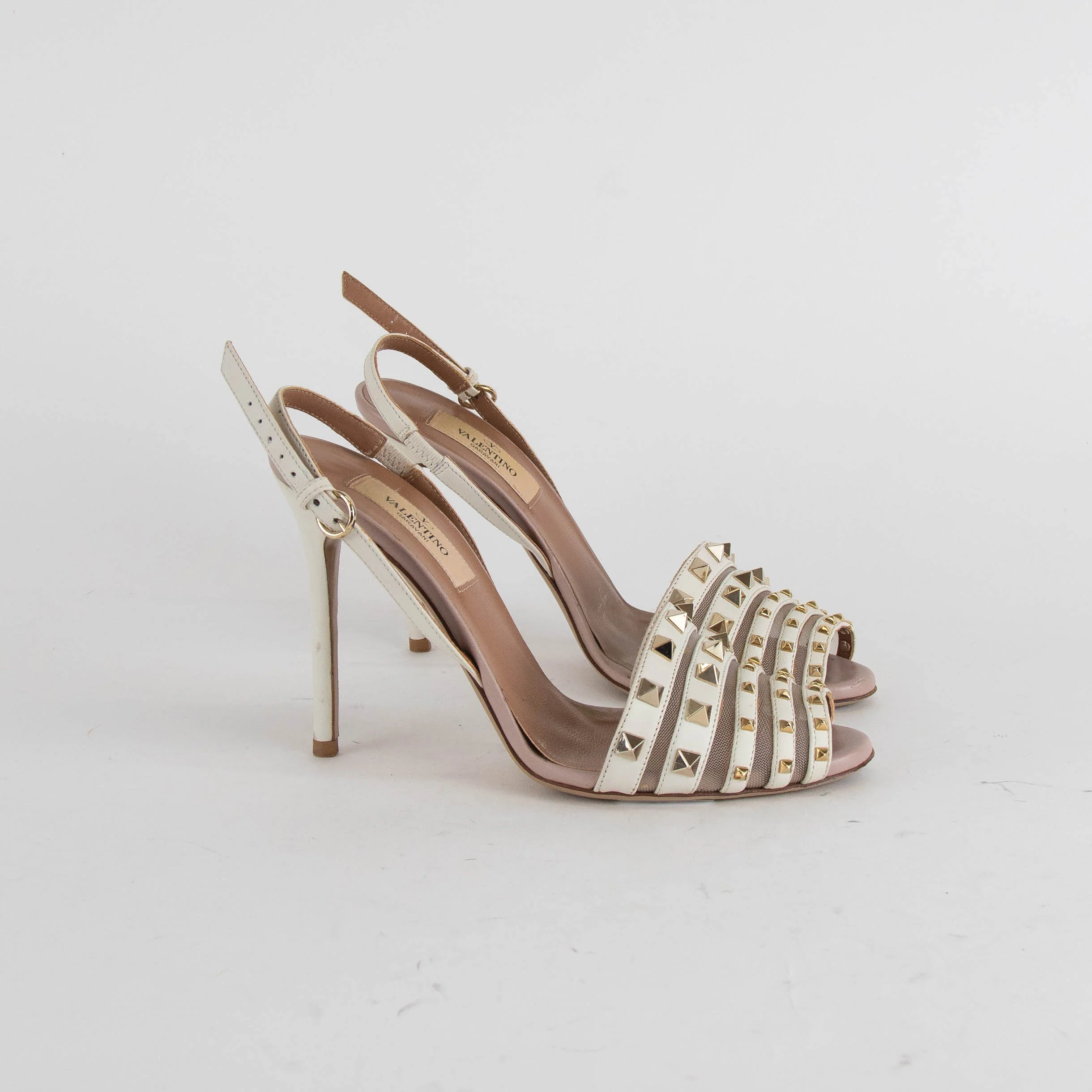 Valentino Cream Rockstud Heels - Image 6