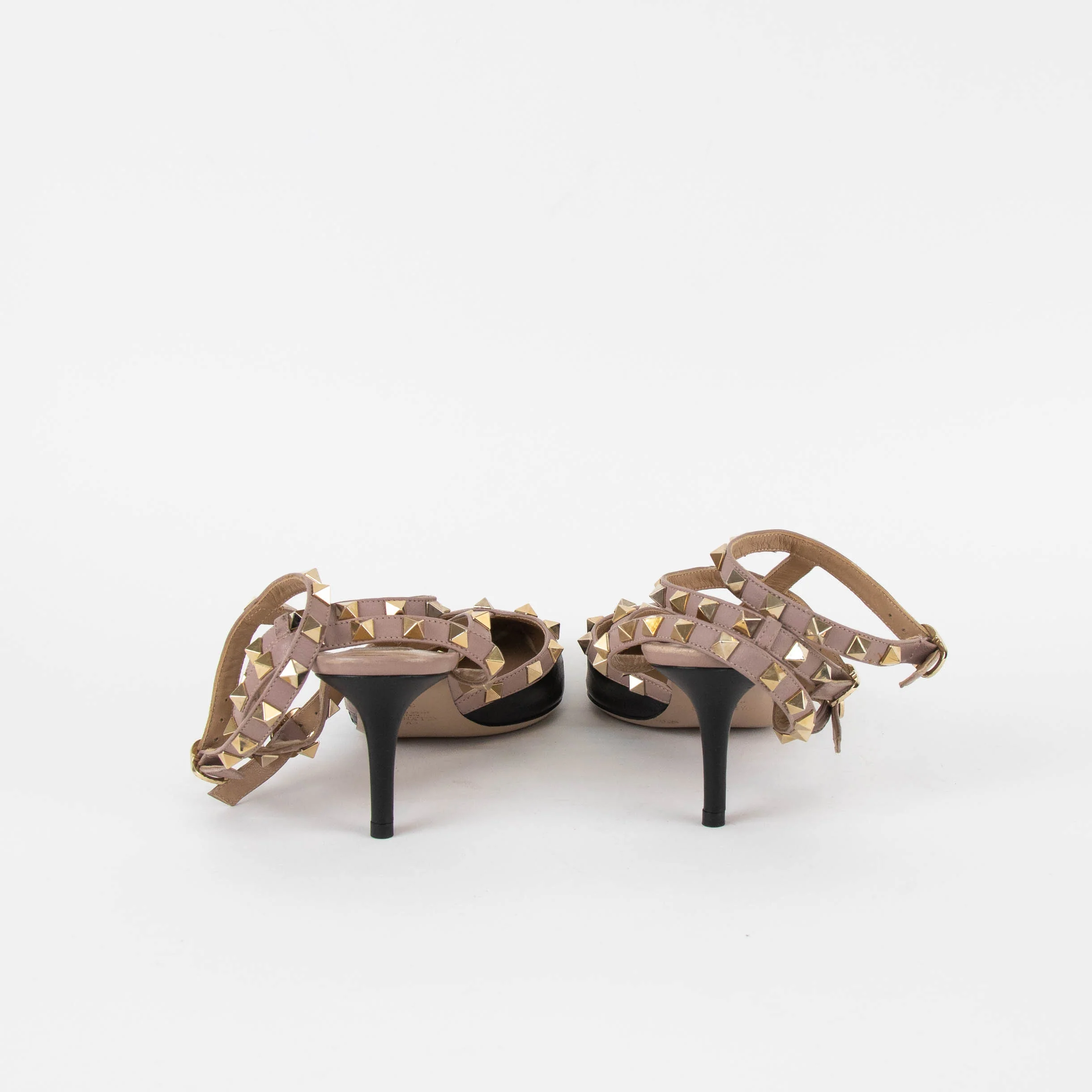 Valentino Garavani Black Beige Trim Rockstud Pointy Heeled Shoes - Image 4
