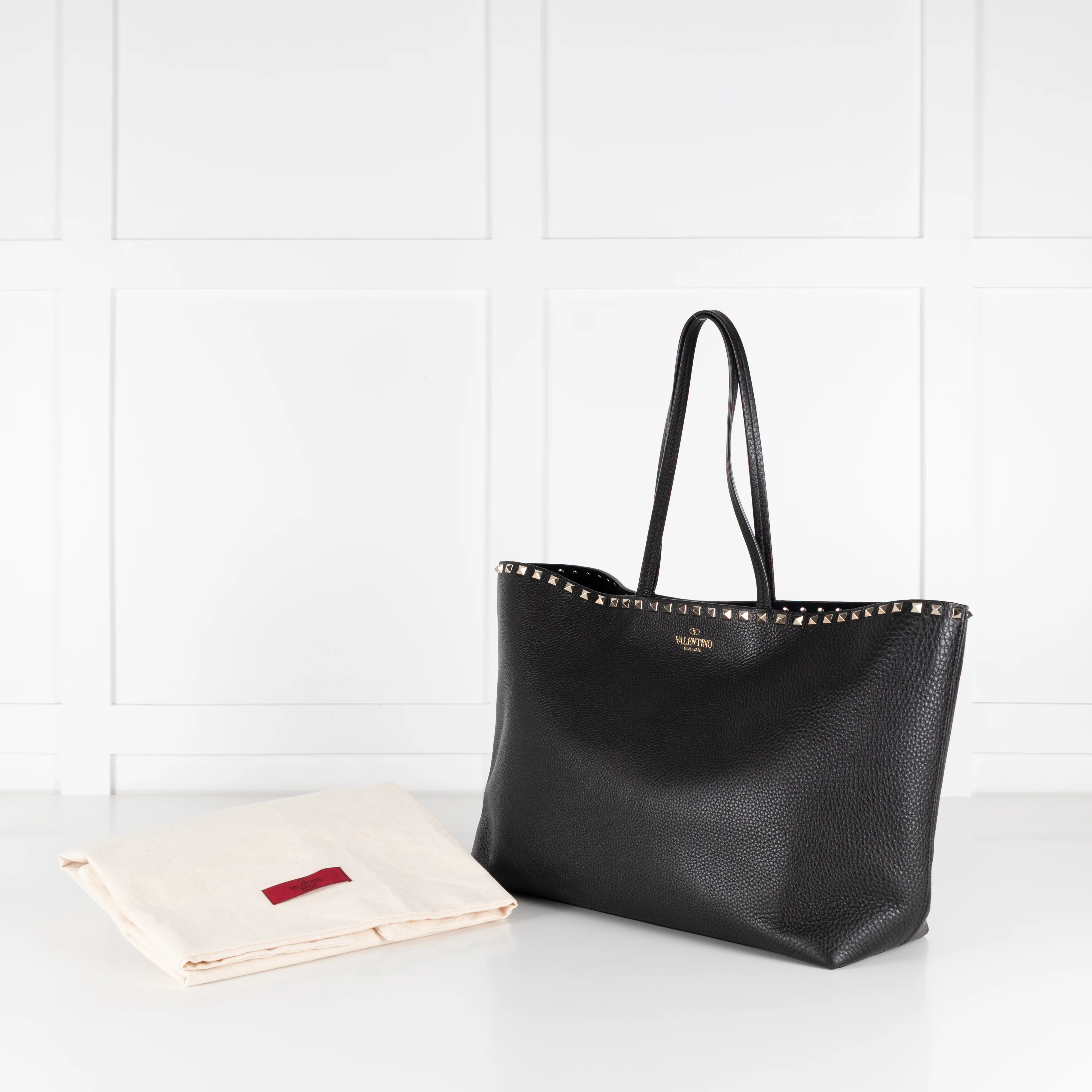 Valentino Garavani Rockstud Black Calf Leather Tote Bag - Image 2