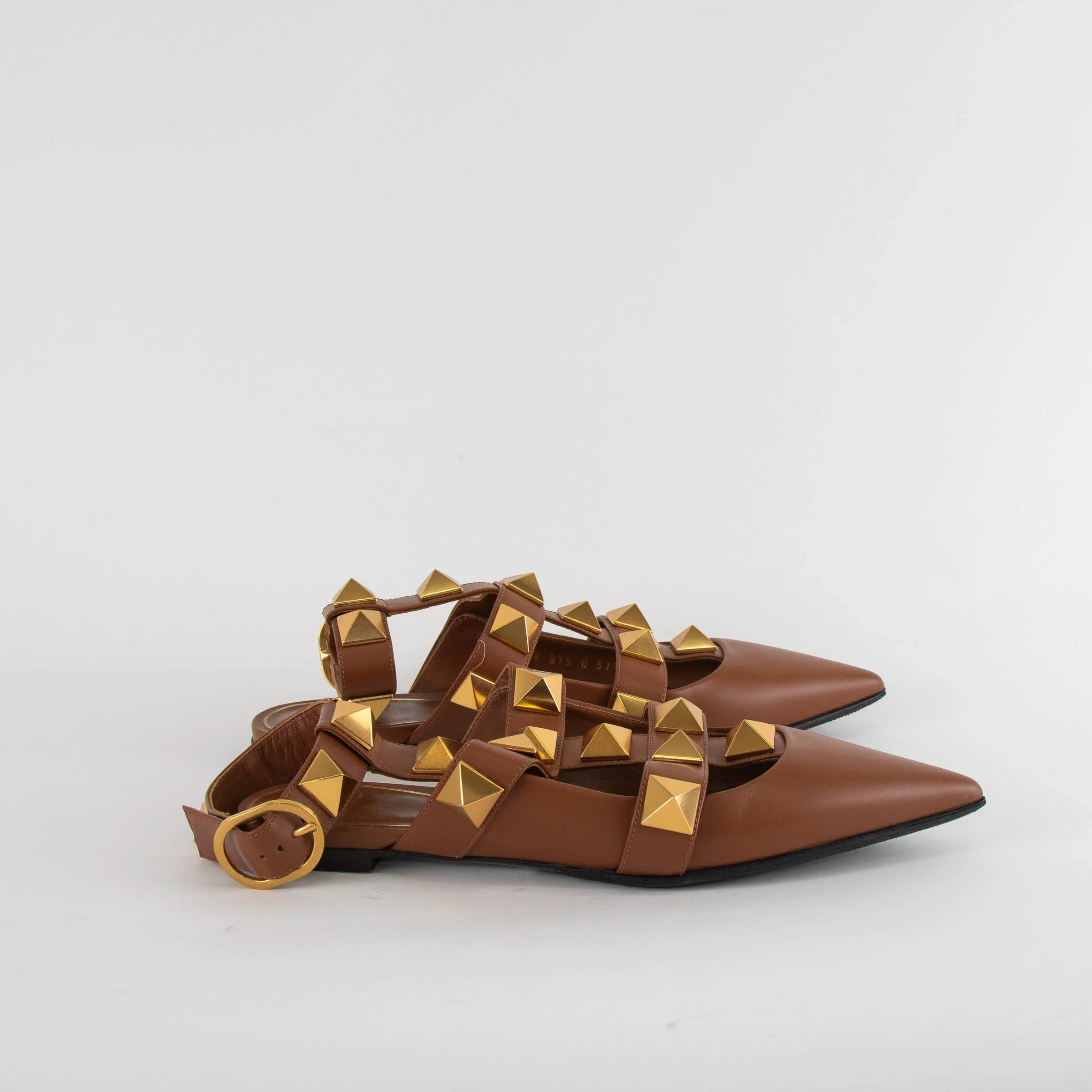 Valentino Garavani Tan Roman Stud Point-Toe Flat Sandals - Image 5