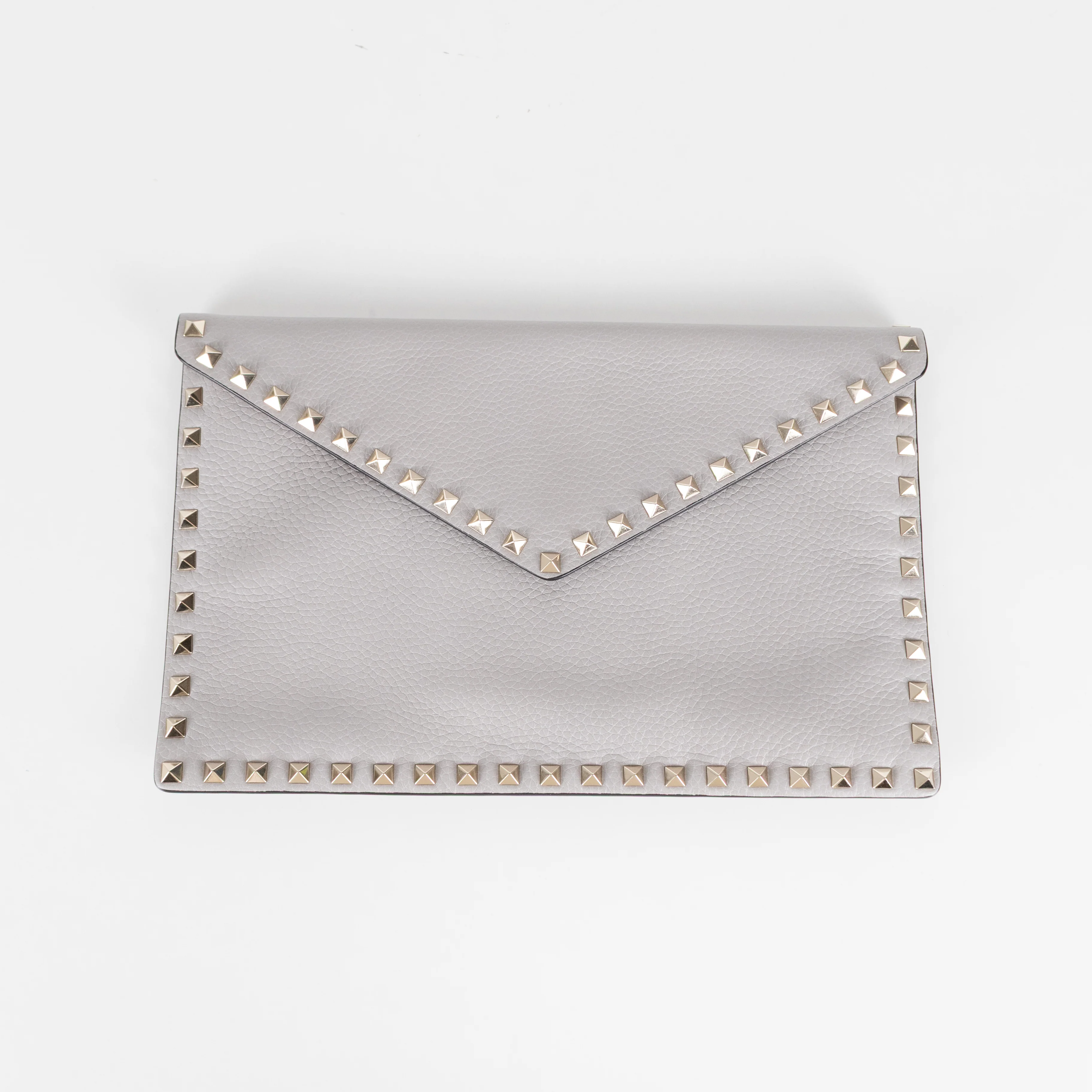 Valentino Grey Grained Leather Rockstud Envelope Clutch