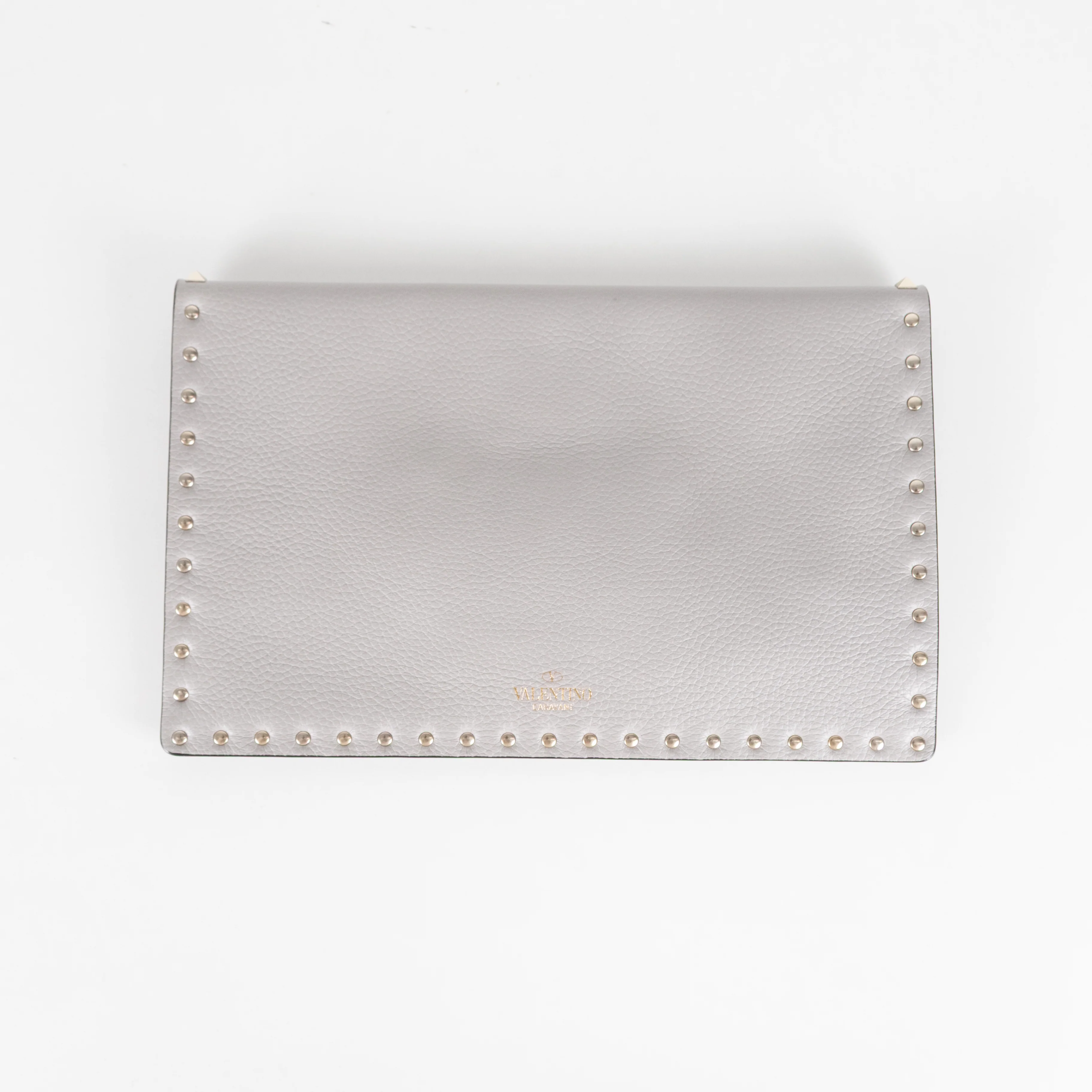 Valentino Grey Grained Leather Rockstud Envelope Clutch - Image 6