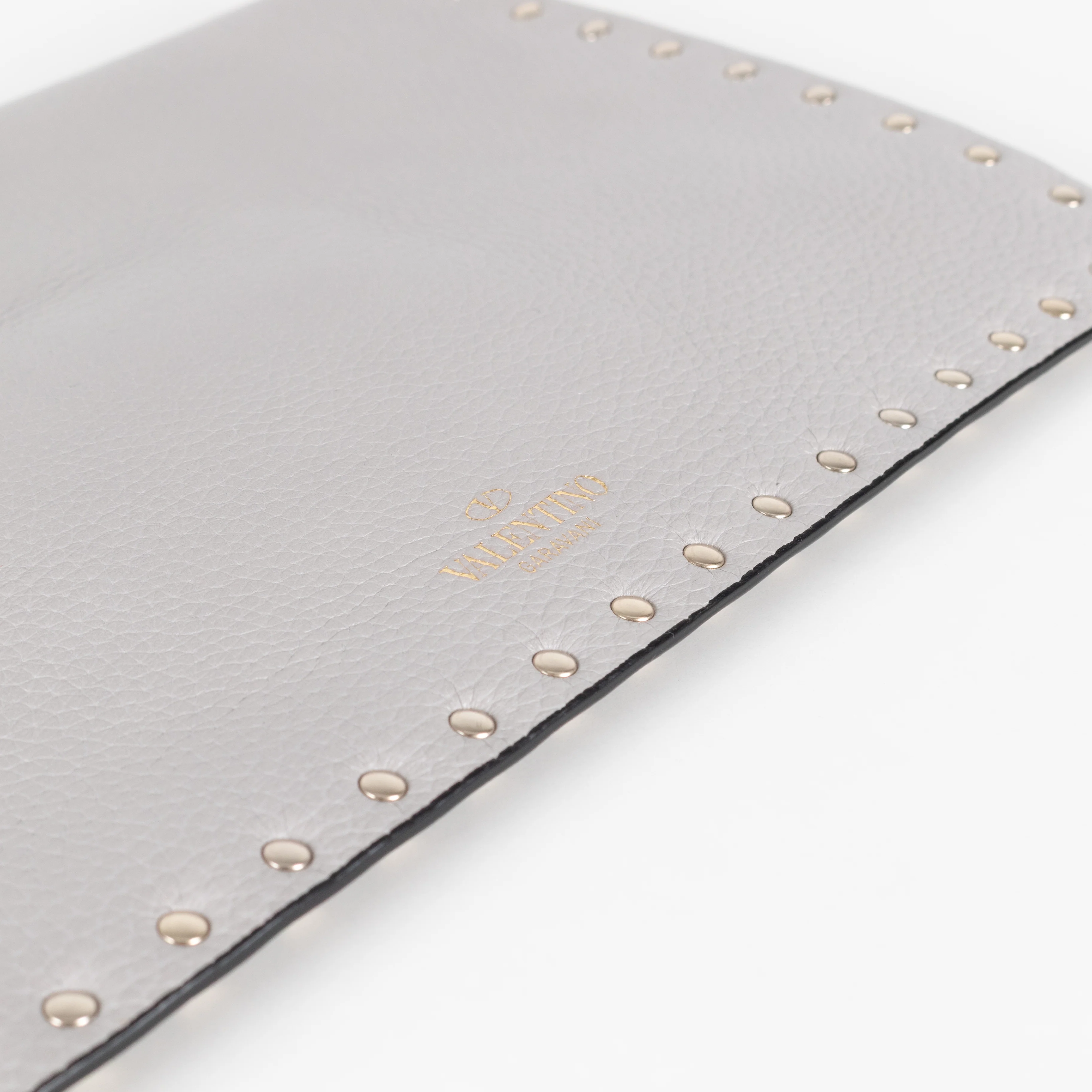 Valentino Grey Grained Leather Rockstud Envelope Clutch - Image 7