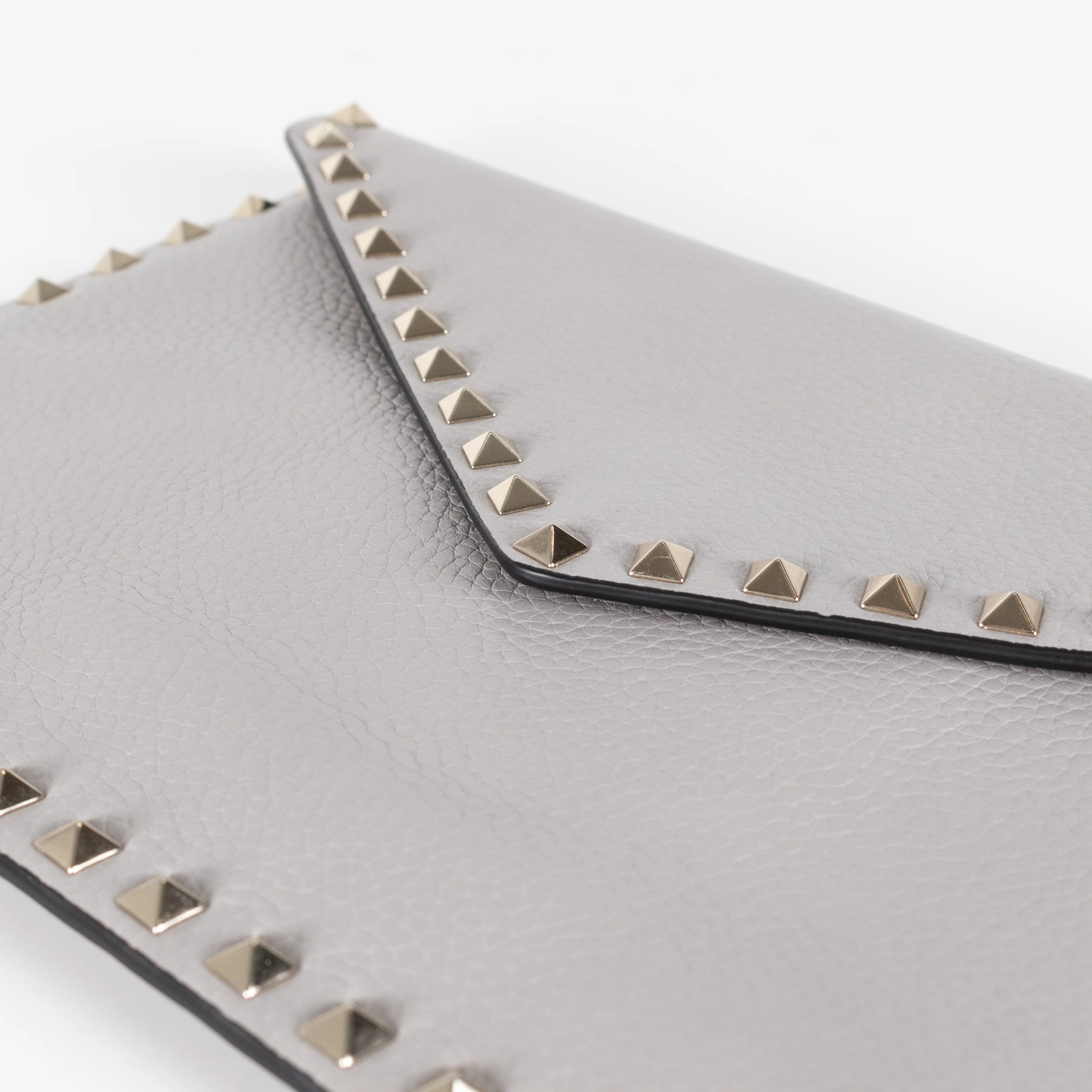 Valentino Grey Grained Leather Rockstud Envelope Clutch - Image 8