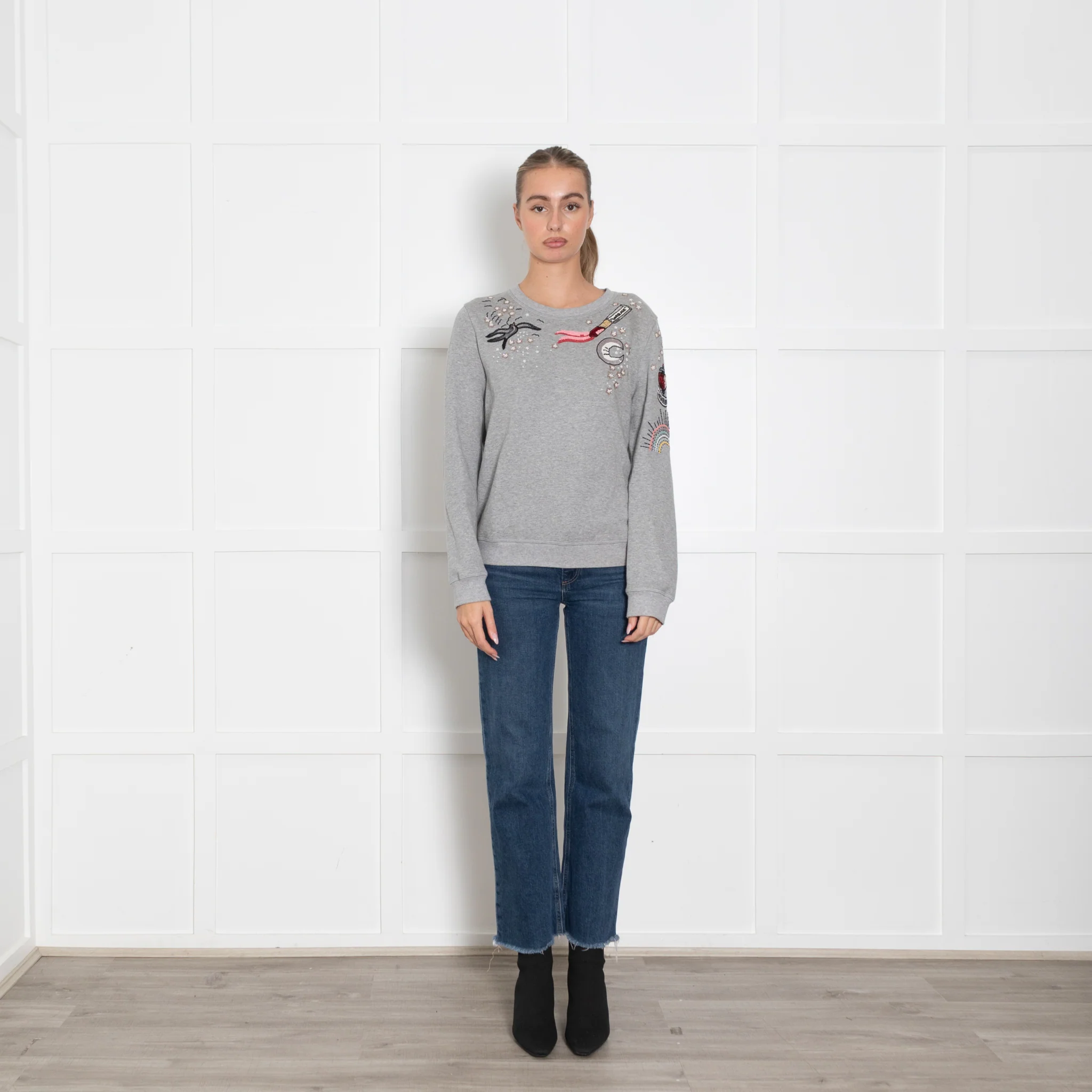 Valentino Grey Multi Beads Sequins Sweatshirt