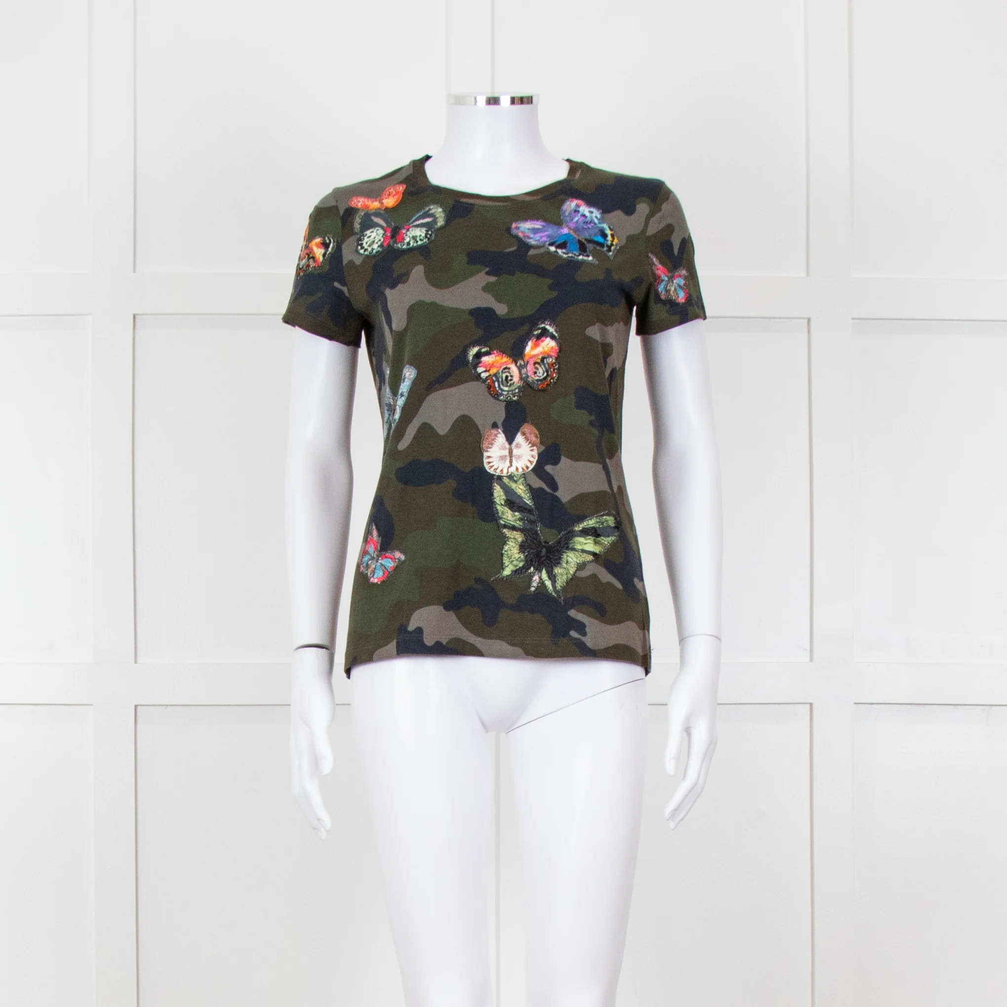 Valentino Khaki Camouflage Embellished T-Shirt