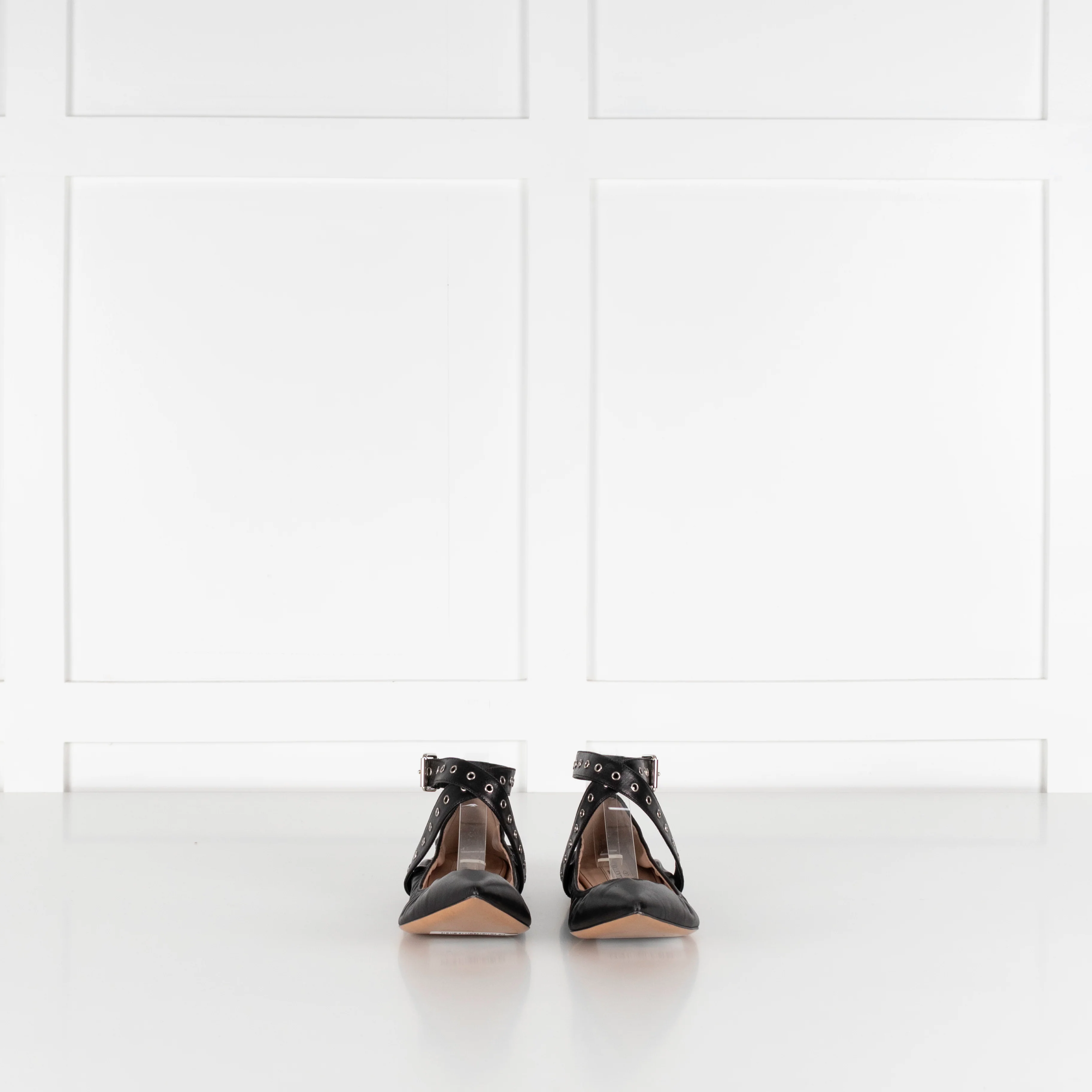 Valentino Love Latch Black Leather Pointed Ballerina Flat - Image 3