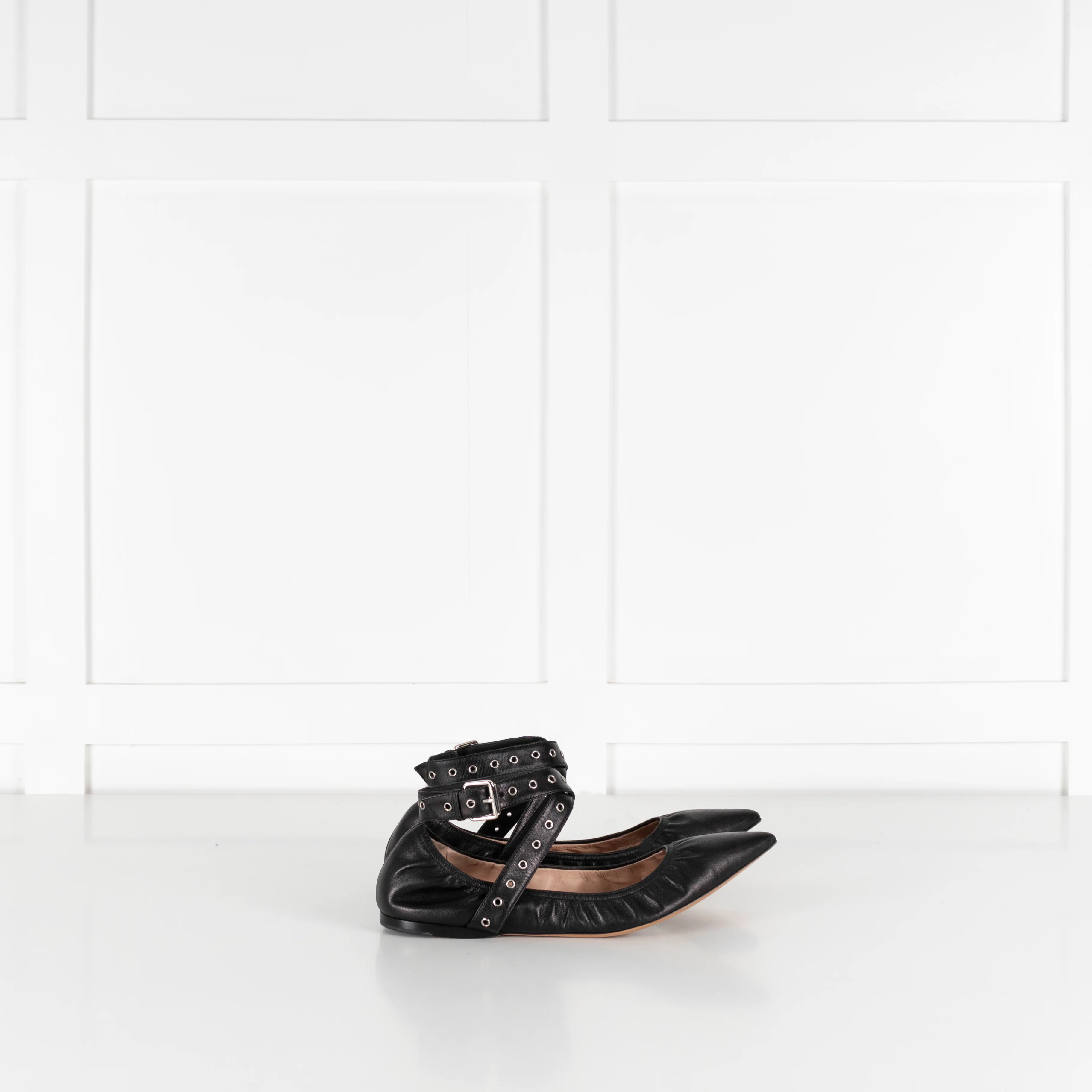 Valentino Love Latch Black Leather Pointed Ballerina Flat - Image 6