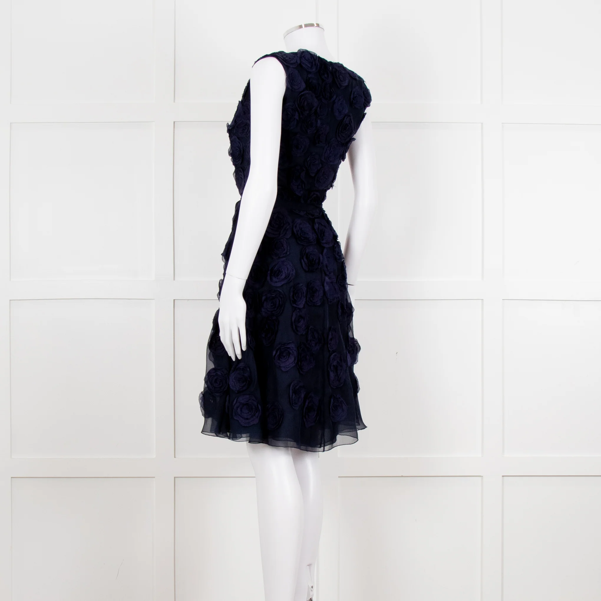 Valentino Navy Blue Silk Rose Embellished Sleeveless Dress - Image 4